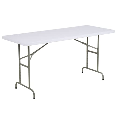 30 x 72 Inch Granite White Heavy Duty Adjustable Height Plastic Folding Table - Sturdy Blow Molded Camping, Party & Picnic Table with Chairs for Outdoor Events, Backyard Gatherings & Tailgating