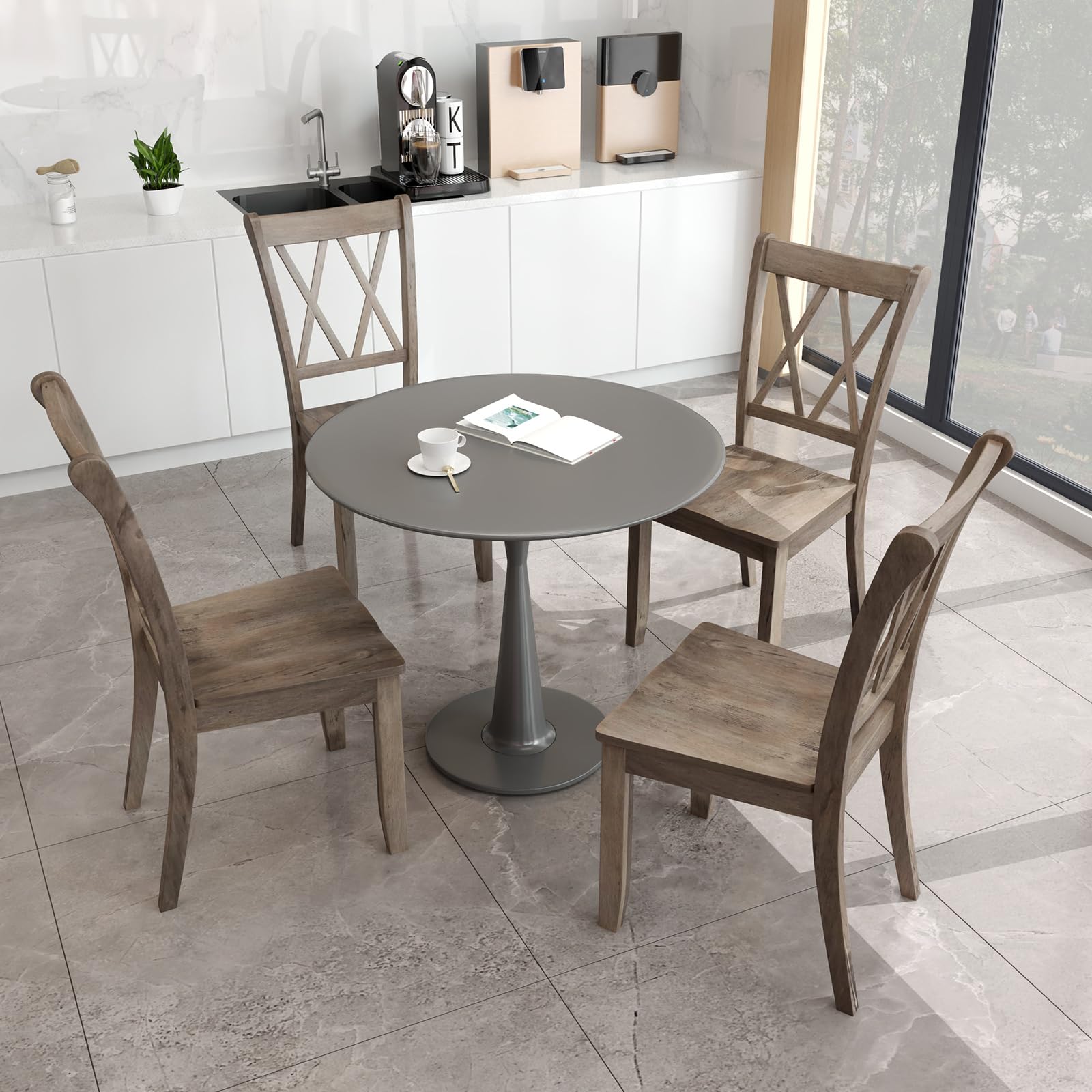 Giantex Set of 4 Solid Rubber Wood Dining Chairs - Ergonomic Armless Side Chairs for Kitchen, Dining Room & Home - Comfortable Brown Wooden Seating for Family Meals & Entertaining Guests