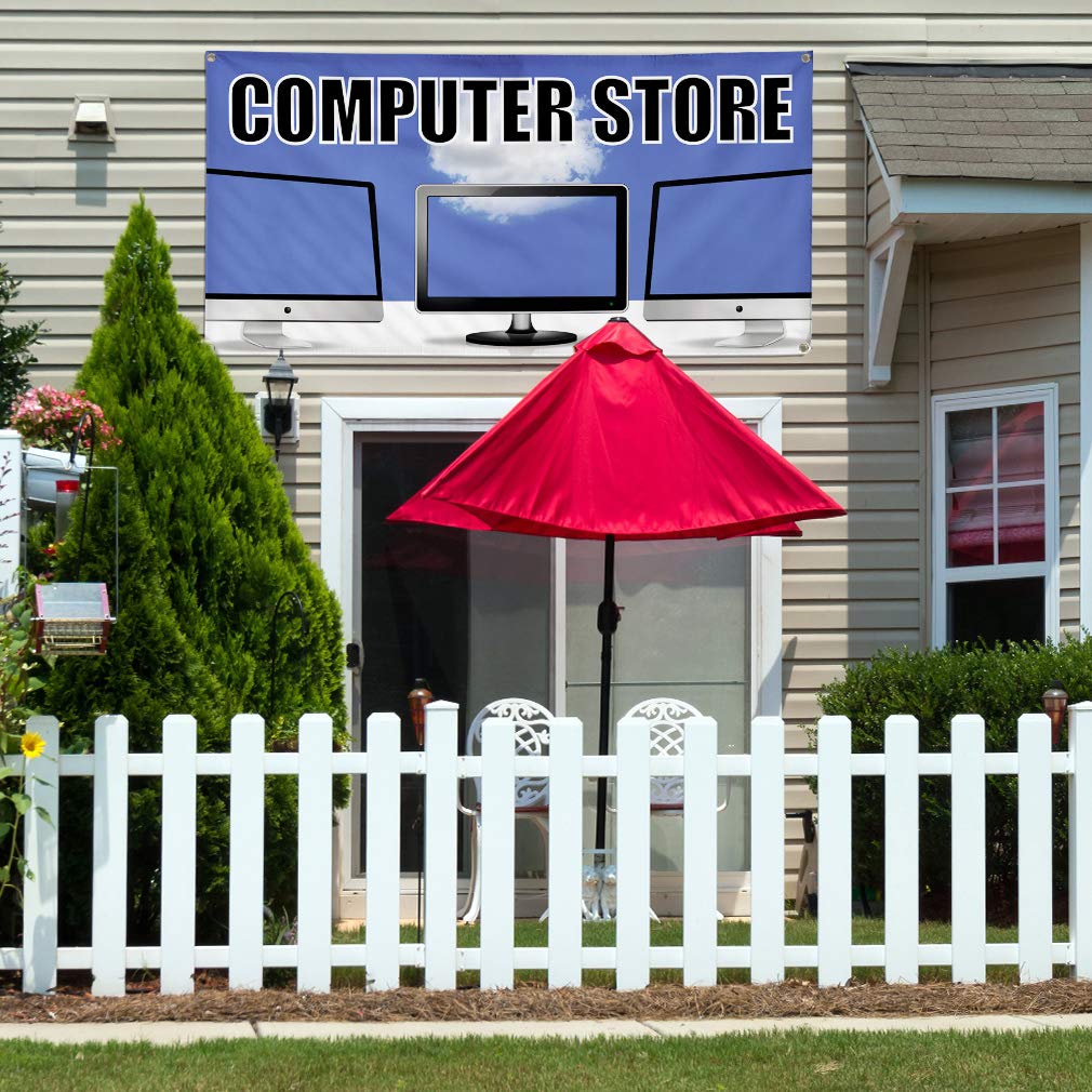 Durable Vinyl Banner for Outdoor Advertising - Weatherproof, Industrial Yard Signs with 10 Grommets (60x144 Inches, Blue) - Perfect for Computer Stores, Business Promotion & Event Signage