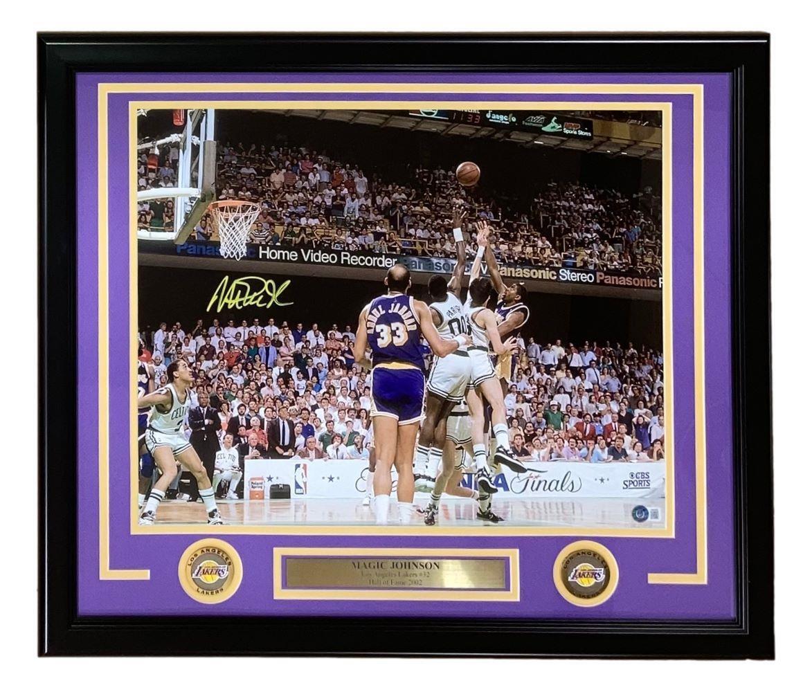 Authentic Magic Johnson Signed Framed 16x20 Photo - Los Angeles Lakers vs Boston Celtics NBA Memorabilia - Perfect for Sports Collectors, Man Cave Decor & Basketball Fan Gifts