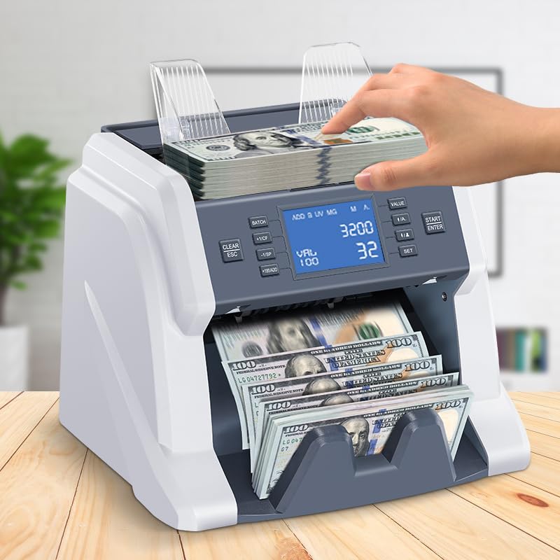 RIBAO 2023 Upgraded Money Counter Machine with UV/MG/IR/DD Detection - Preset Value Bill Counter, ADD & Batch Mode, Large Display & Printer - Perfect for Banks, Retail Stores, and Cash-Intensive Businesses