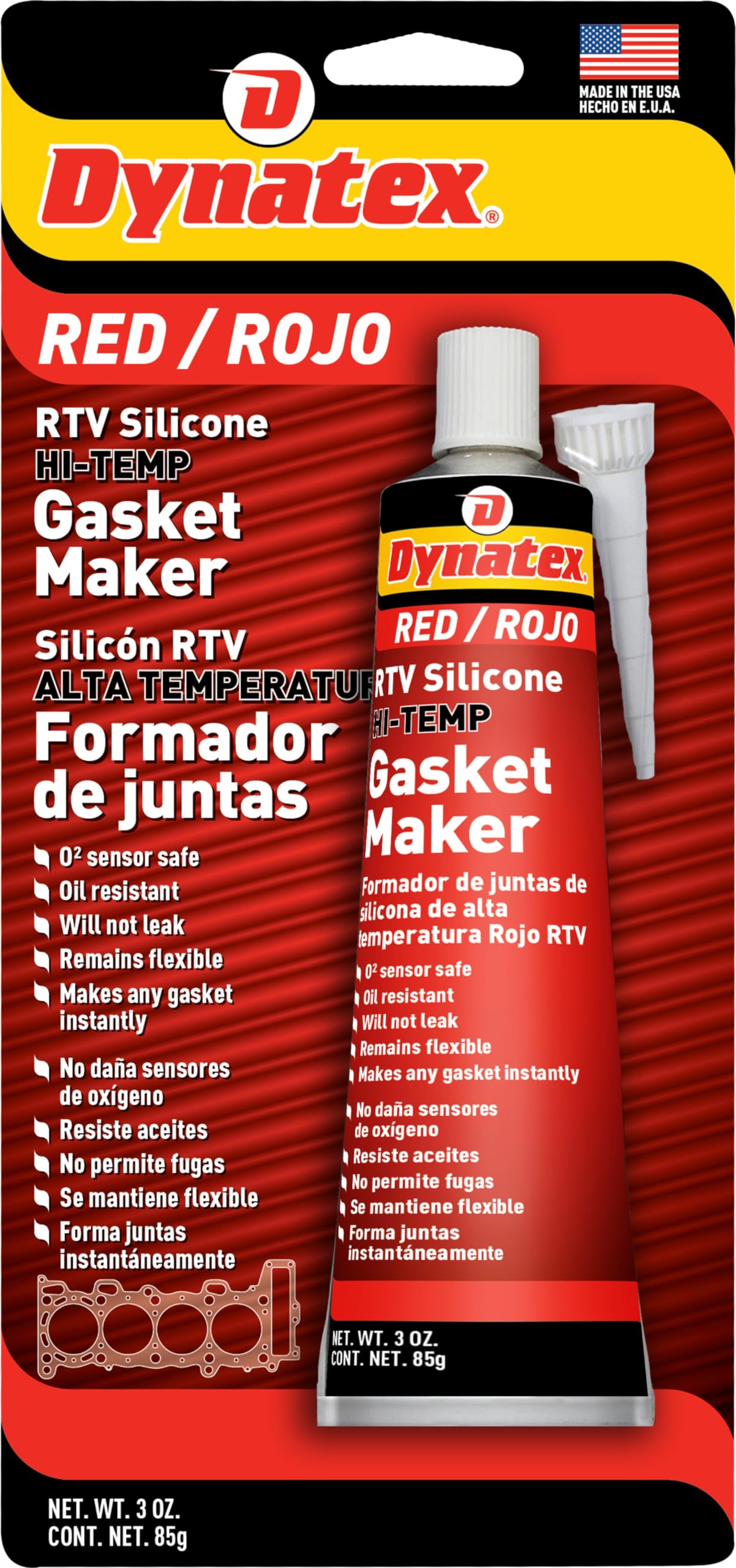 High-Temperature RTV Silicone Gasket Maker (3 oz Tube, Red) - Resistant to 0-650°F for Automotive, Marine & Industrial Sealing Applications