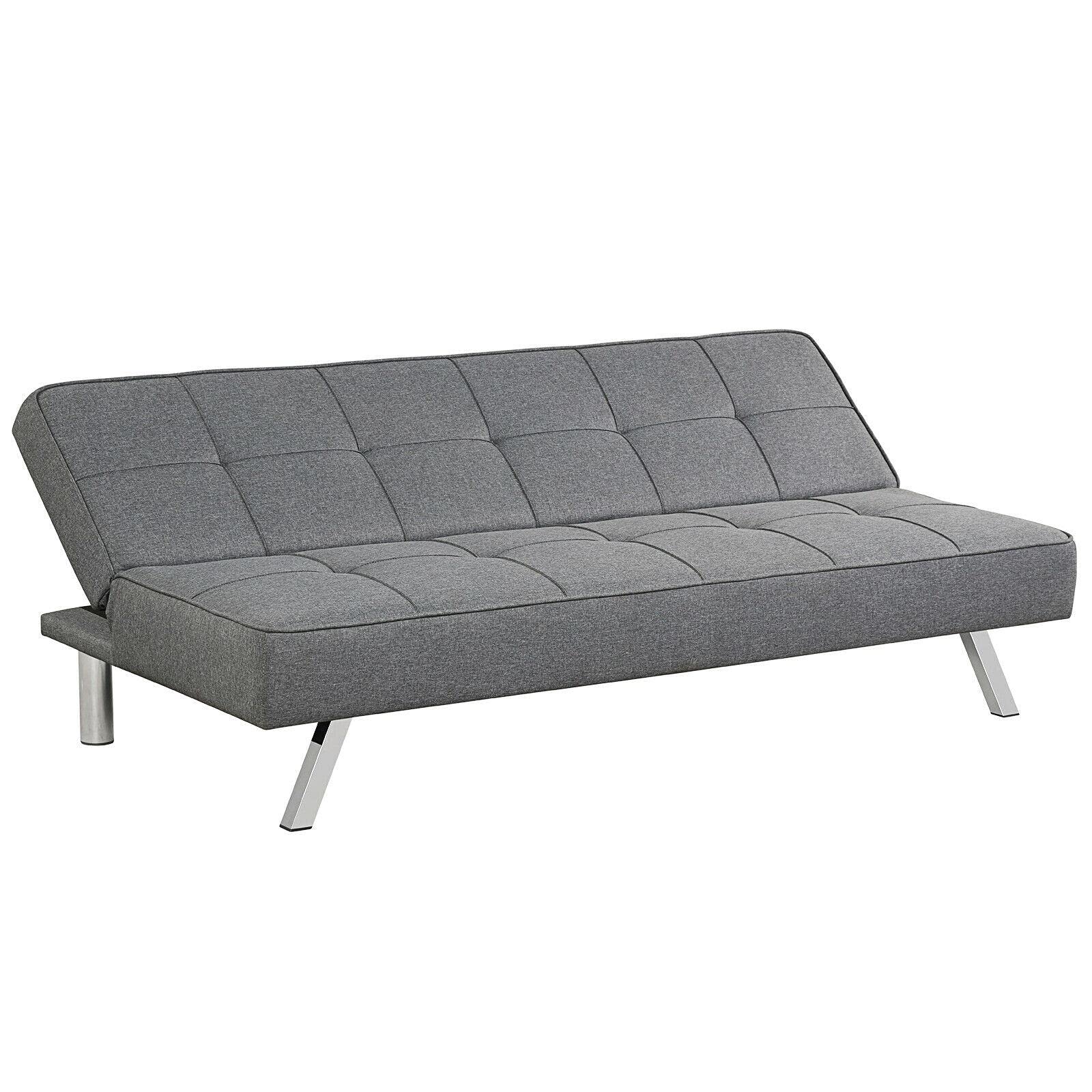 Adjustable MakuHT Futon Sofa Bed with Stainless Steel Legs - Grey Convertible Sleeper Couch for Living Room, Guest Room & Small Spaces | Multi-Functional Furniture for Lounging, Sleeping & Space Saving