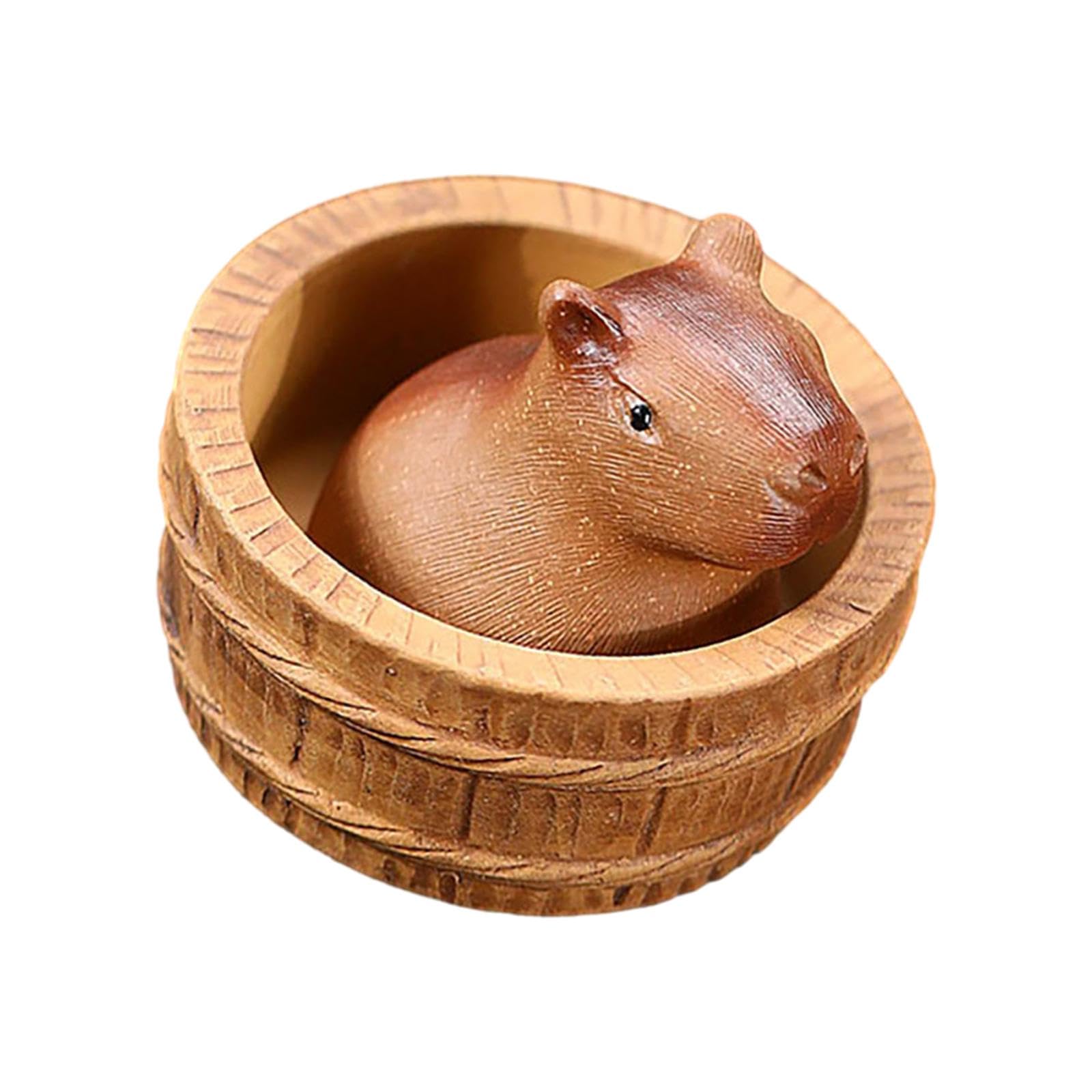 Handmade Mini Capybara Pottery Clay Sculpture - Cute Tea Pet & Kung Fu Tea Ceremony Accessory - Artistic Home Decor for Bedroom, Tea Room, Office Desk - Perfect Gift for Tea Lovers & Collectors (Use with Gongfu Tea Set or as Decorative Display)