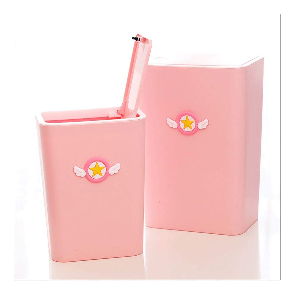 Zanzan Square Plastic Trash Can - 3.9/1.9 Gallon Press-Type Waste Basket for Bathroom, Home & Kids Room - Cute Girl Design Dustbin (Large & Small Wings) - Perfect for Bedroom, Office & Classroom Organization