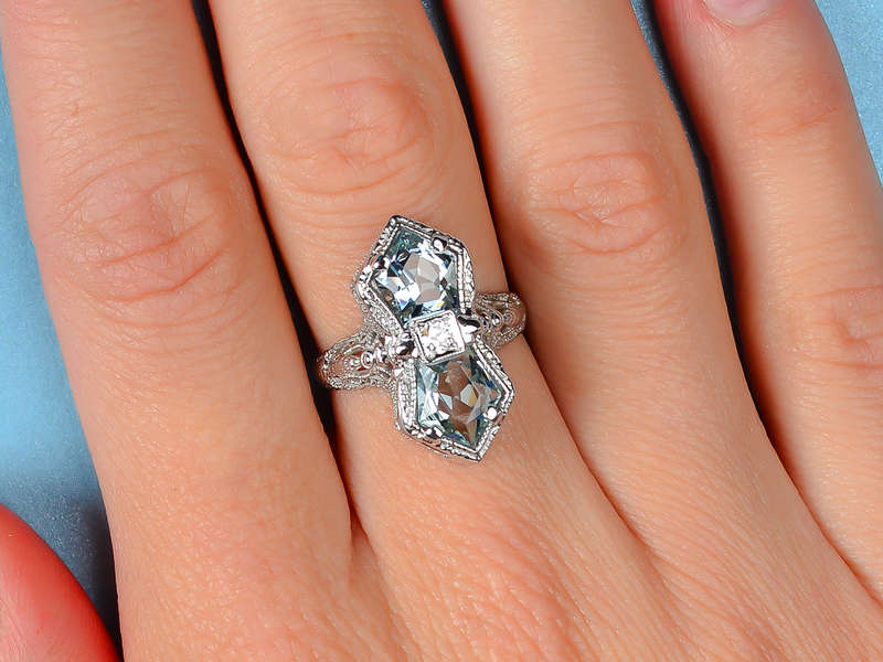 Belais Aquamarine Art Deco Ring - Vintage Inspired Jewelry for Women, Elegant Blue Gemstone Statement Ring for Parties, Weddings & Special Occasions