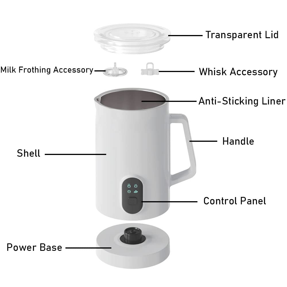 Sohapy 4-in-1 Electric Milk Frother and Warmer - Stainless Steel Automatic Hot & Cold Foam Maker for Coffee, Latte, Cappuccino, Hot Chocolate - Perfect for Home Kitchen, Office, and Coffee Shops (White)