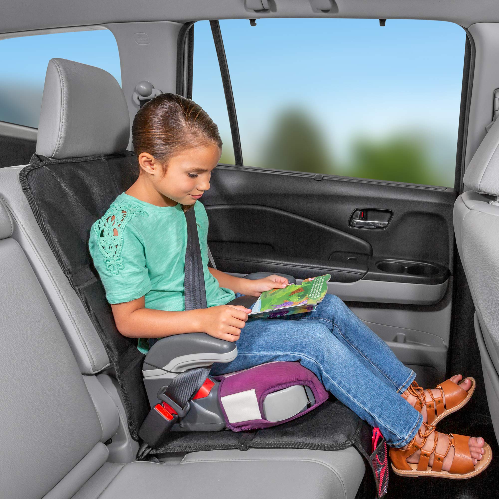 Lusso Gear Waterproof Car Seat Protector (Gray) + 2 Heavy Duty Kick Mats - Premium Oxford Fabric for Leather & Fabric Seats | Travel Essentials for Family Road Trips & Daily Commute