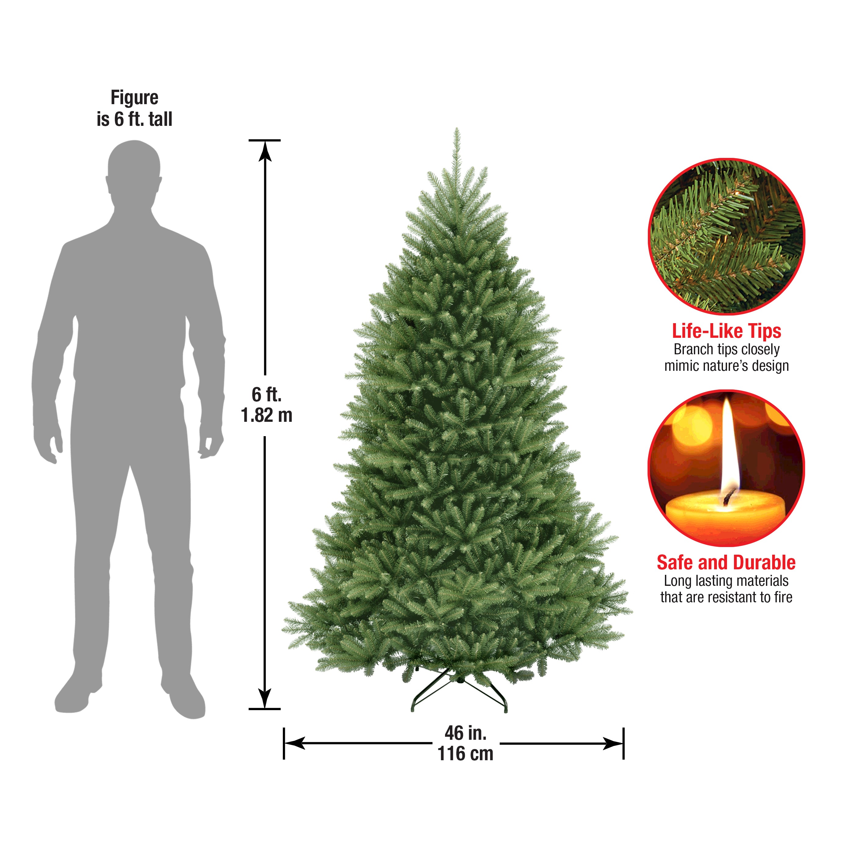 6 ft. Dunhill Fir Christmas Tree - Premium Artificial Holiday Tree for Home & Office Decor - Perfect for Living Room, Party, and Festive Celebrations