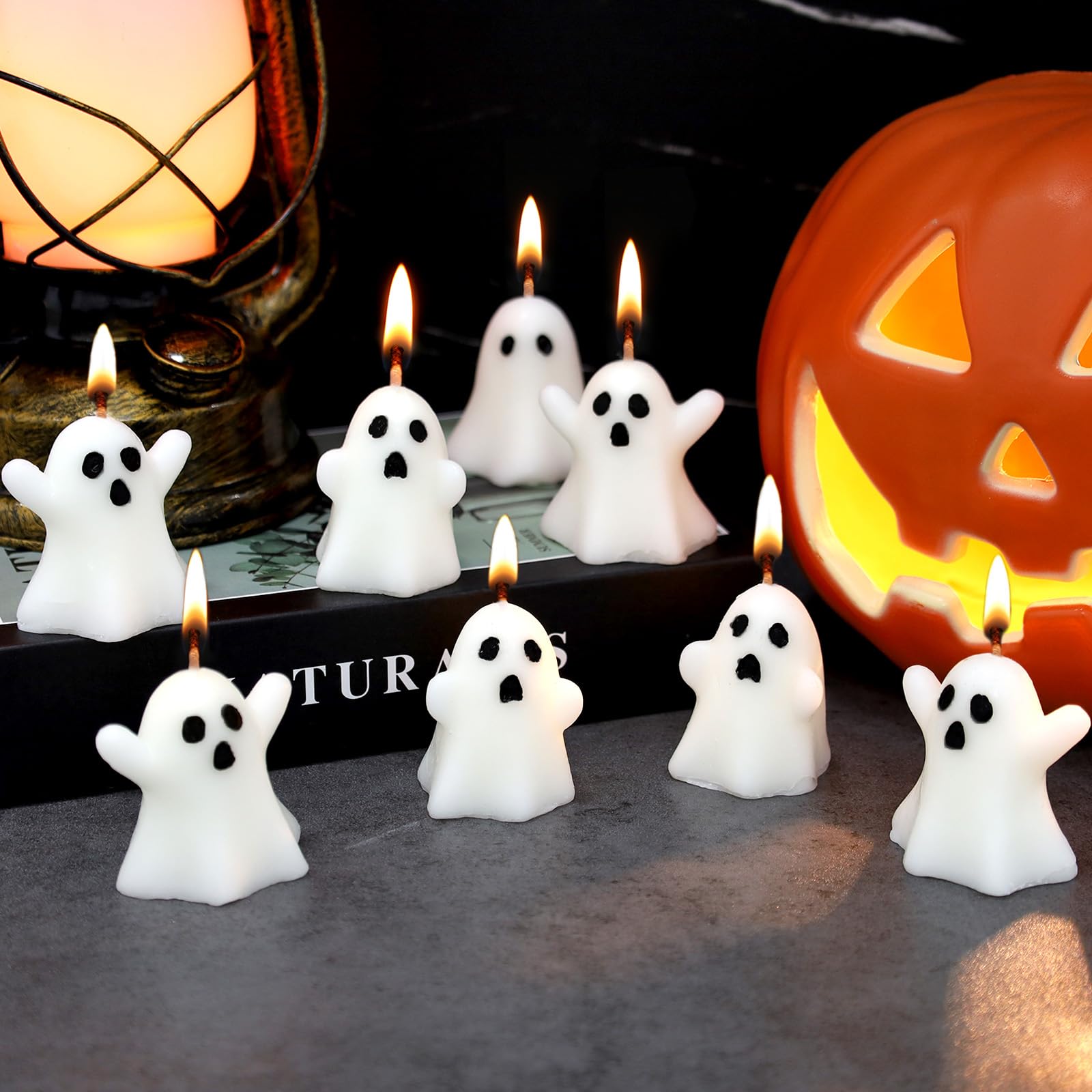 12-Pack Halloween Ghost Candles - Spooky White Floating Candles for Tabletop Decor, Dripless Wax Burning Candles - Perfect for Halloween Party Decorations, Haunted House Themes & Spooky Centerpieces