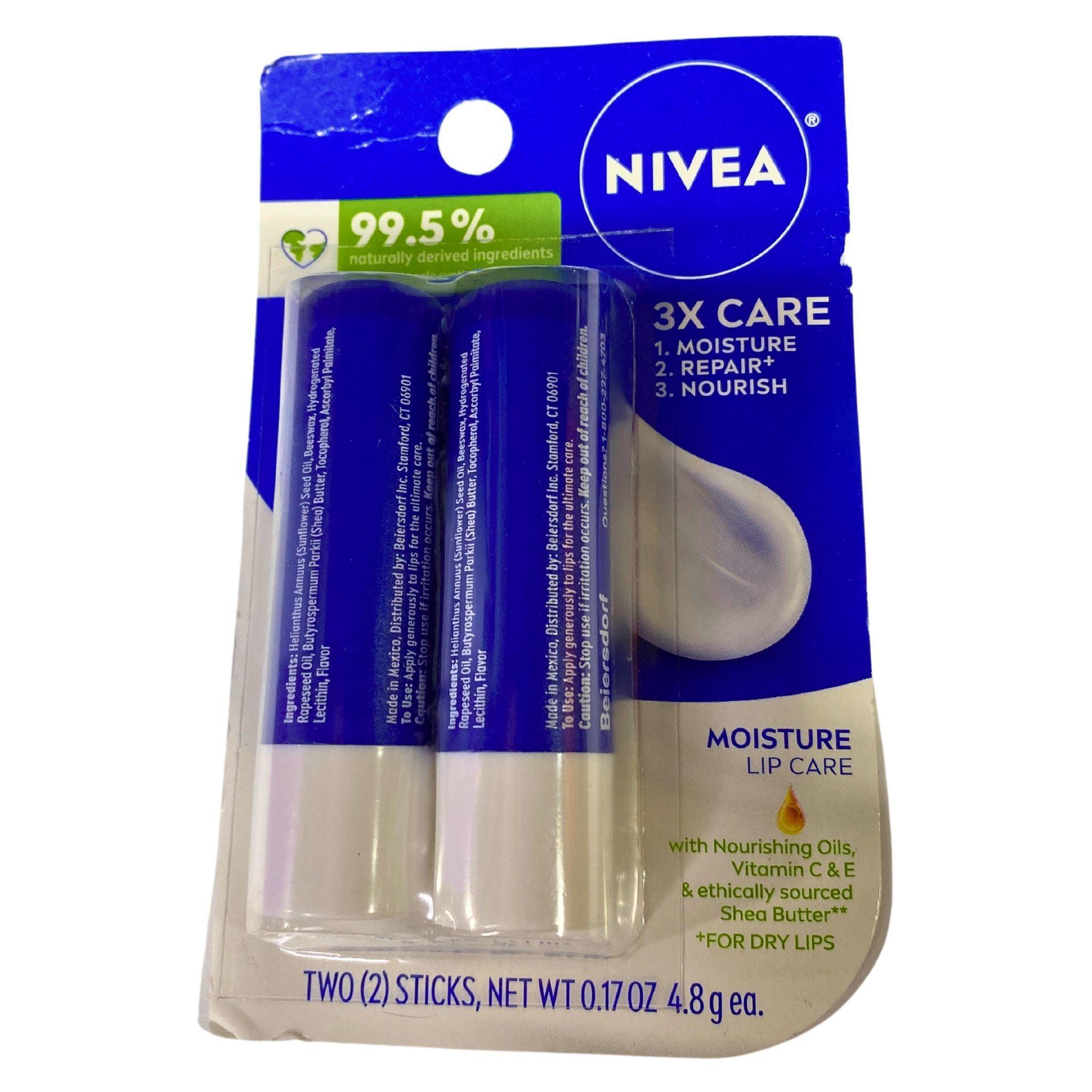 Nivea 3x Care Moisture Lip Balm - 0.17 oz (2 Sticks) - Pack of 96 - Hydrating & Nourishing Lip Care for Dry, Chapped Lips - Perfect for Winter, Travel & Daily Use