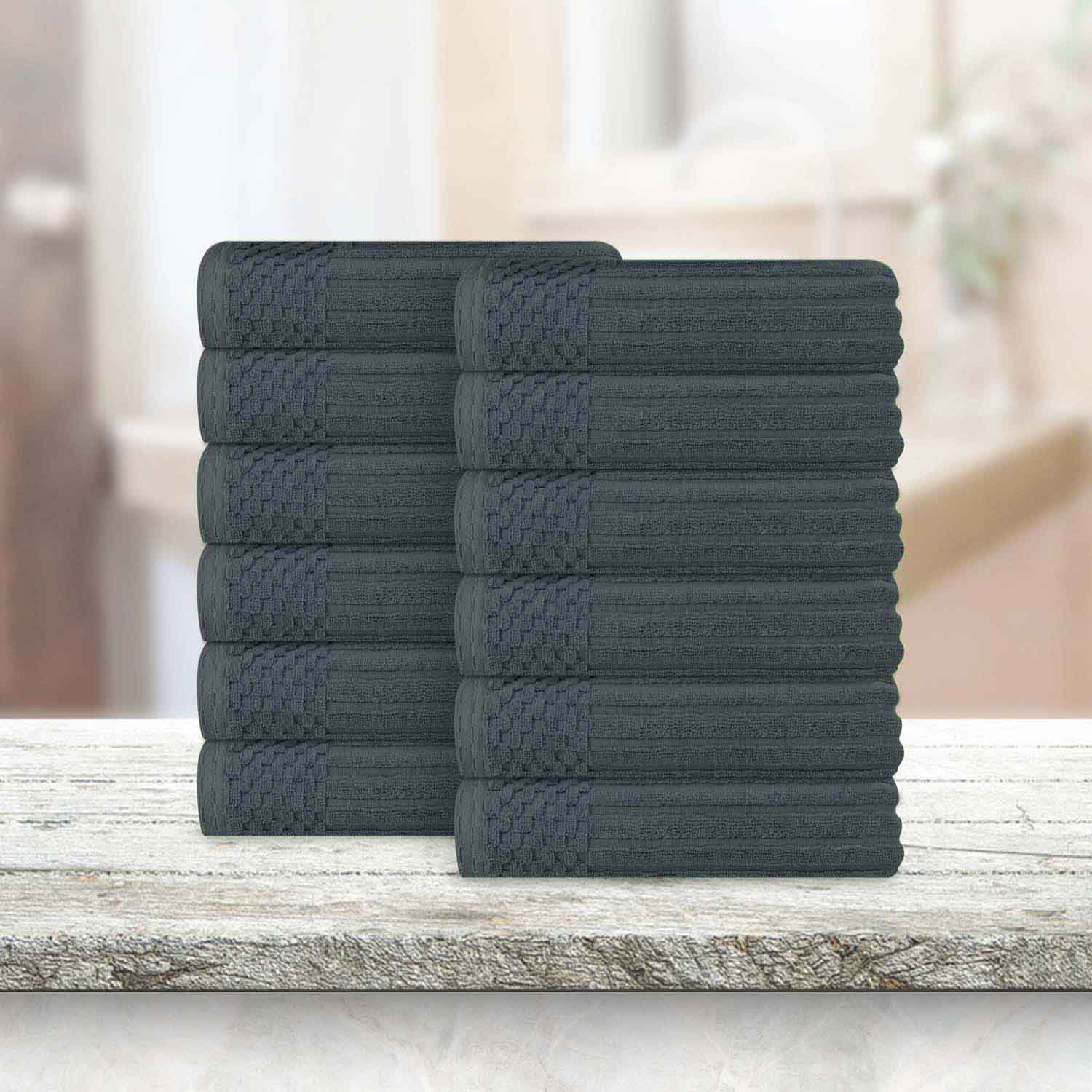 Premium Soho Ribbed Textured Cotton Face Towels - Ultra Absorbent & Soft (12-Pack) - Perfect for Spa, Gym, Travel & Daily Skincare Routine