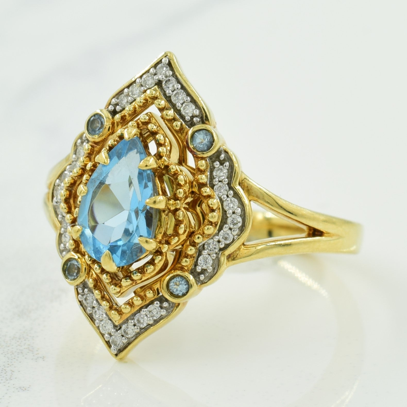 Disney Princess Blue Topaz & Diamond Ring - 0.85ctw Gemstone with 0.10ctw Diamonds - Size 6.75 - Elegant Jewelry for Women - Perfect for Engagement, Anniversary & Special Occasions