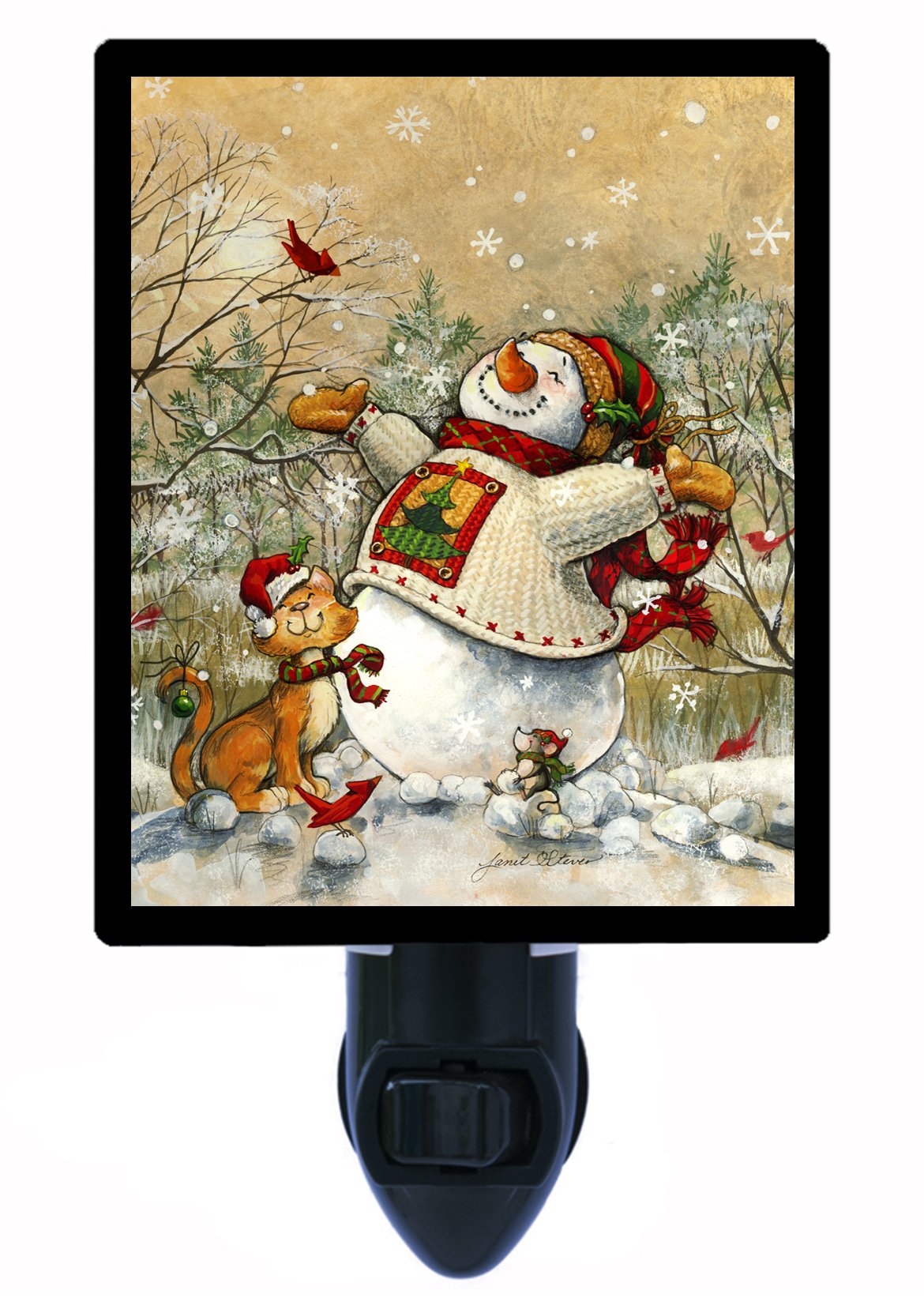 Christmas & Winter Snowman & Cat LED Night Light - Warm White Winter Bliss for Bedroom, Nursery, Kids Room Decor