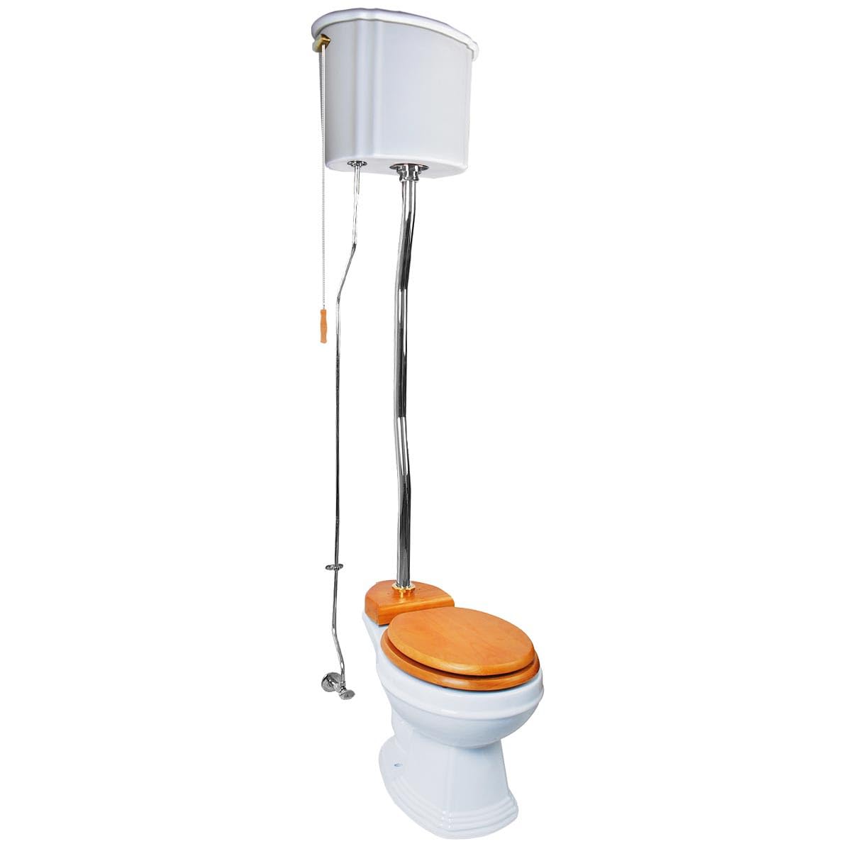High Tank Pull Chain Toilet with White Ceramic Bowl | Adjustable Height 63-78 Inch | Chrome Z Pipe | Vintage Bathroom Fixture for Farmhouse, Cottage & Historic Home Renovations