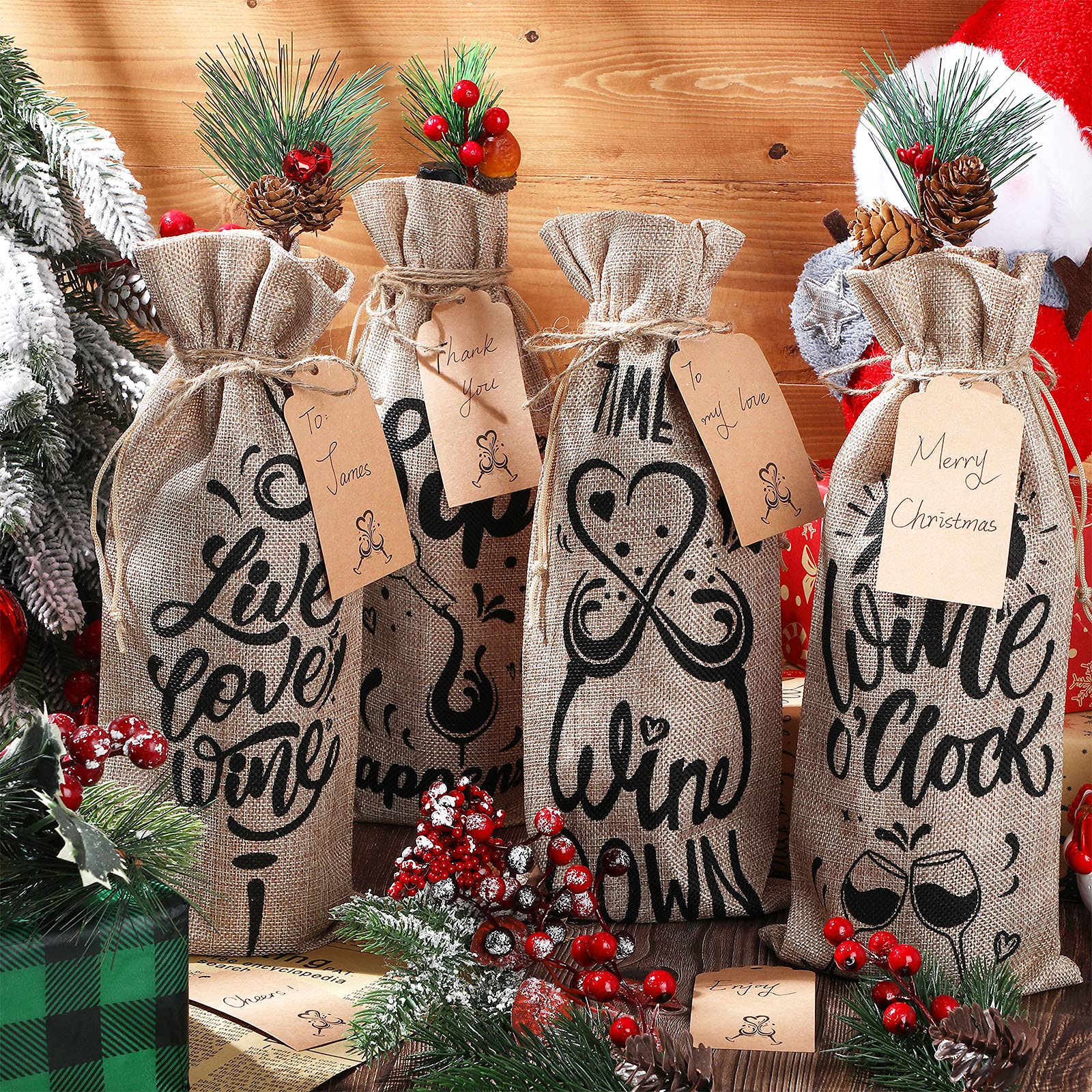 Shappy 10-Pack Natural Linen Wine Bottle Bags with Drawstring - Reusable Champagne Gift Bags for Wedding, Birthday & Party Favors - Perfect for Wine Gifts, Holiday Presents & Special Occasions
