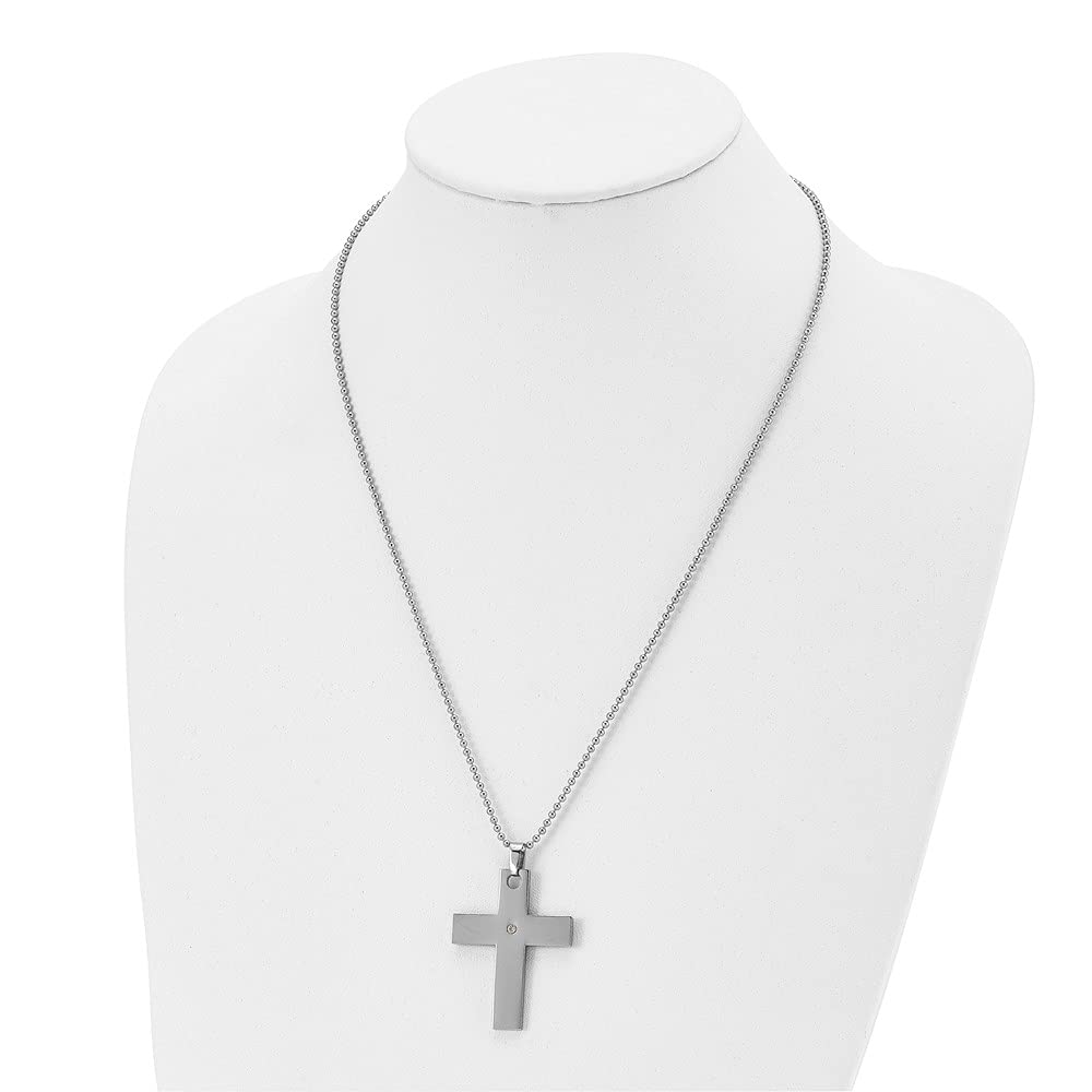 Stainless Steel Cross Necklace with Single Diamond Accent - 22 Inch Chain for Women, Perfect for Everyday Wear, Gifts & Special Occasions