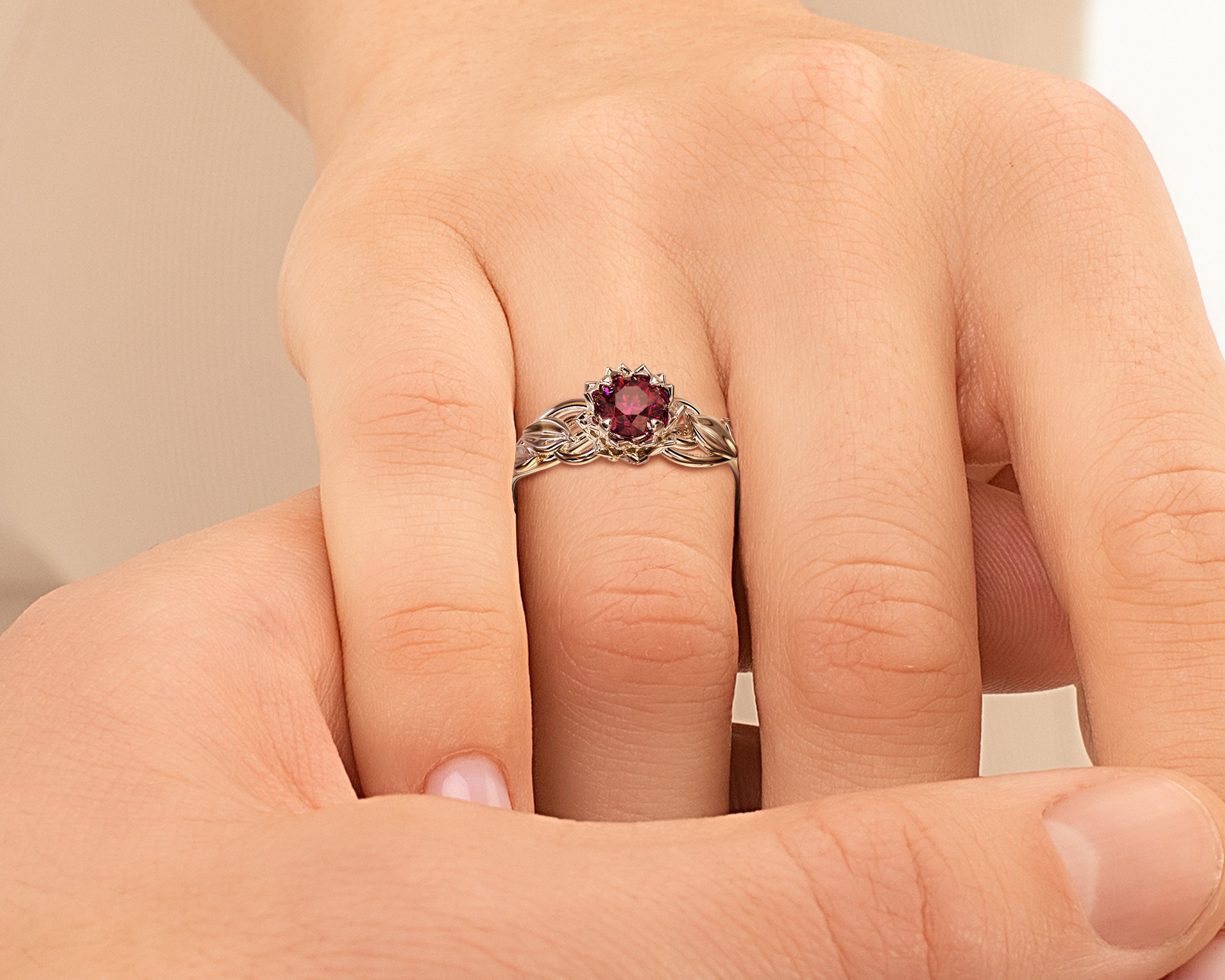 Lotus Flower Ruby Engagement Ring - Elegant & Unique Wedding Jewelry for Brides - Perfect for Proposals, Anniversaries & Special Occasions