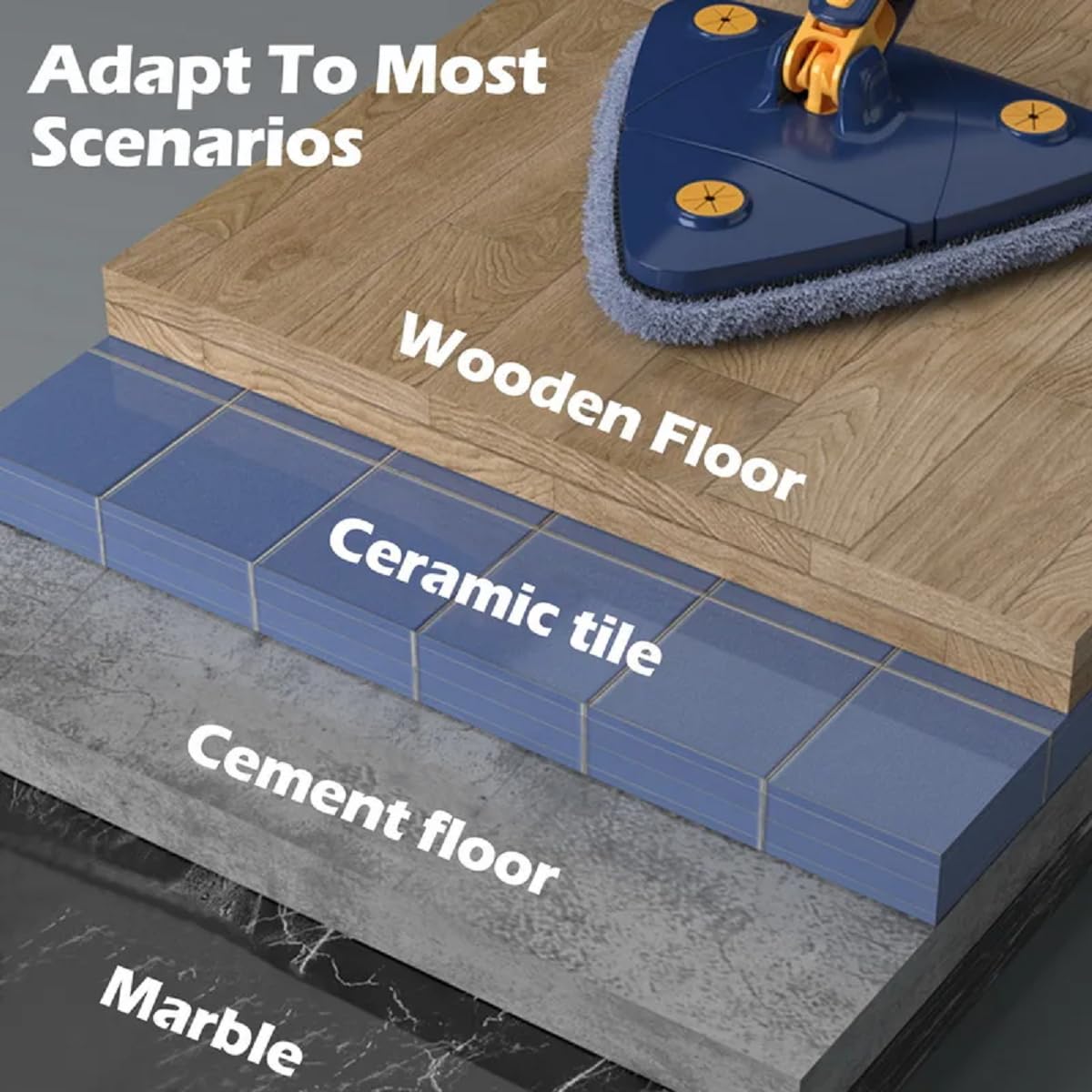 360° Rotating Magic Mop with Wringer - Triangle Floor Mop with 2 Reusable Pads (Blue) - Perfect for Hardwood, Tile & Laminate Floors - Easy Spin Cleaning for Home & Office