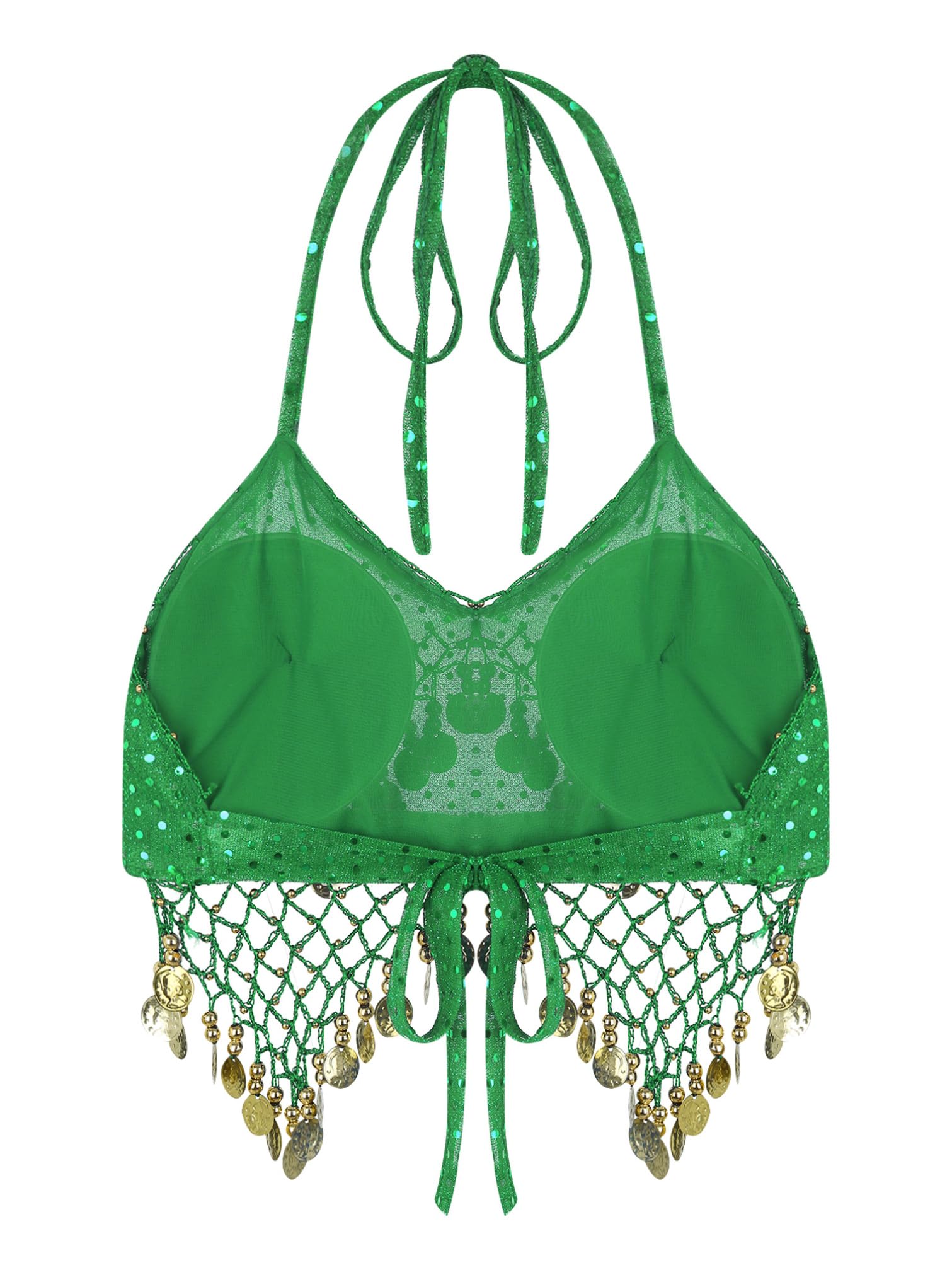 iiniim Women's Glitter Sequins Belly Dance Bra Top - Halter Beads Tassel Crop Top for Belly Dance, Performance, and Costume - Perfect for Dance Shows, Parties, and Festivals