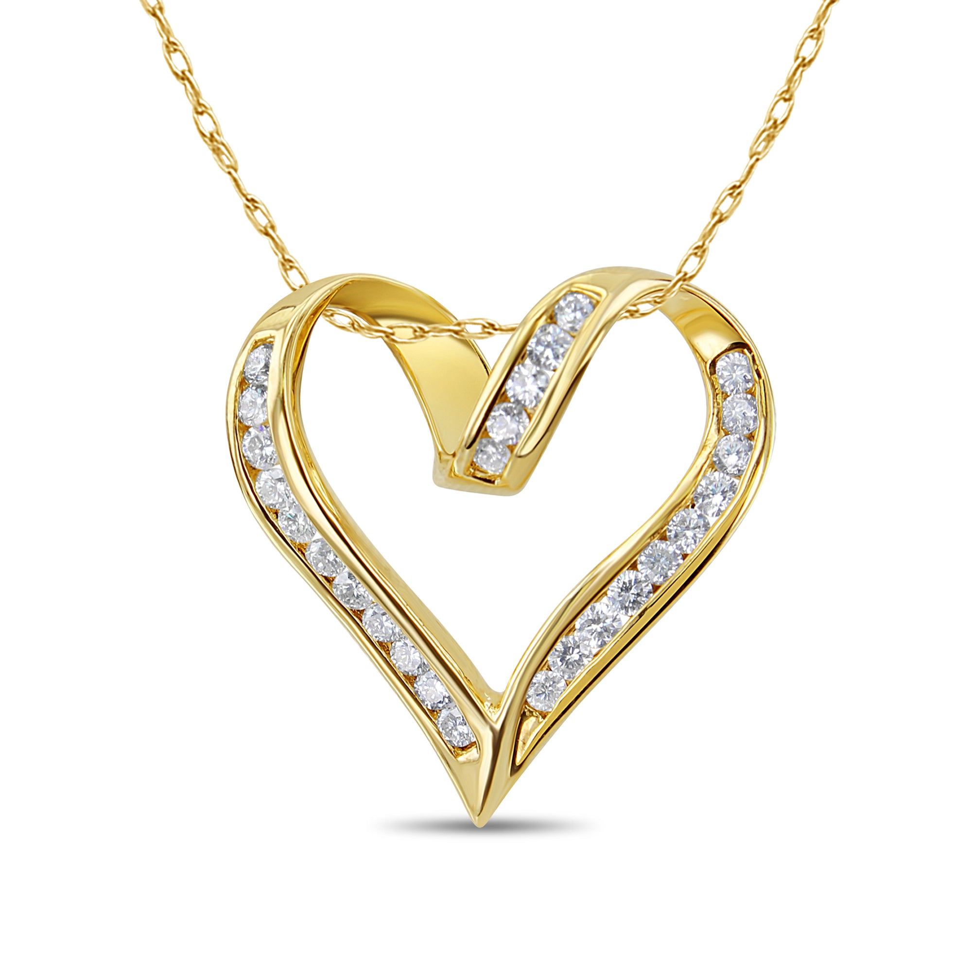 1/2 Carat Diamond Floating Heart Pendant Necklace in 14K Yellow Gold - Perfect for Anniversaries, Valentine's Day & Romantic Gifts