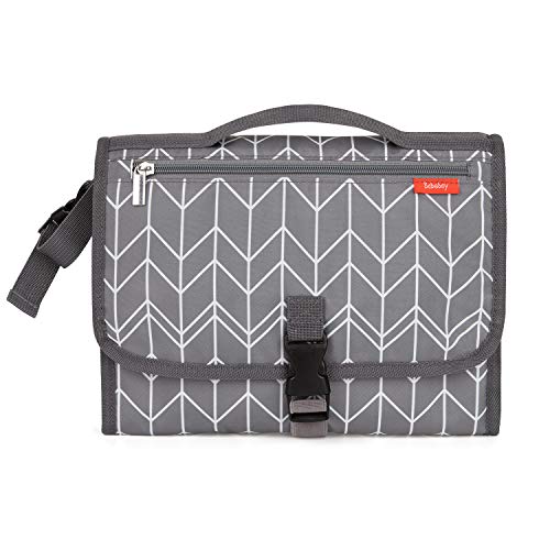 Babebay Portable Waterproof Baby Changing Pad with Built-in Head Cushion & Smart Wipes Pocket - Travel Changing Mat for Boys & Girls, Nursery & On-the-Go Diaper Station (Dark Grey)