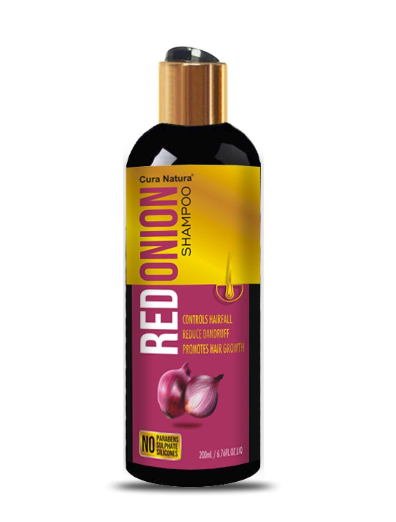 CURA NATURA Red Onion Shampoo 200ml for Hair Growth & Scalp Care – Sulfate-Free & Natural Ingredients for Thicker, Healthier Hair – Perfect for Daily Use & Damaged Hair Repair