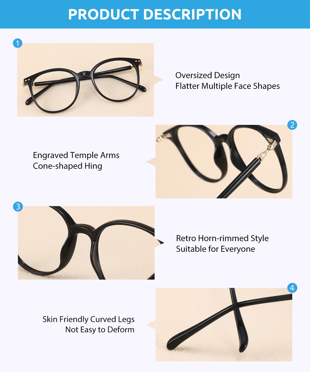 Firmoo Blue Light Blocking Glasses for Women & Men - Oversized Round Black Computer Glasses with Anti Glare - Reduce Eye Strain for Work, Gaming & Screen Time