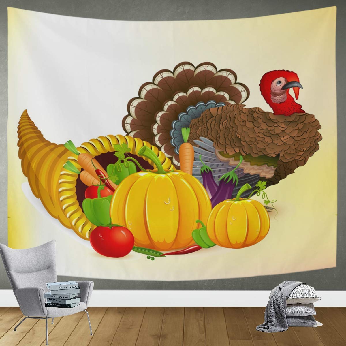 DOMIKING Thanksgiving Tapestry Wall Hanging Decor - 80x60in Turkey Design Wall Art for Bedroom, Living Room | Holiday Home Decor, Seasonal Party Backdrop, Cozy Fall Ambiance