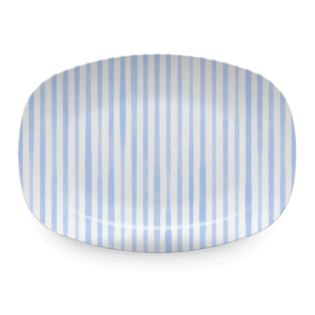 Light Blue Simple Stripes Ceramic Serving Platter - Elegant Appetizer & Dessert Tray for Parties, Entertaining & Home Decor