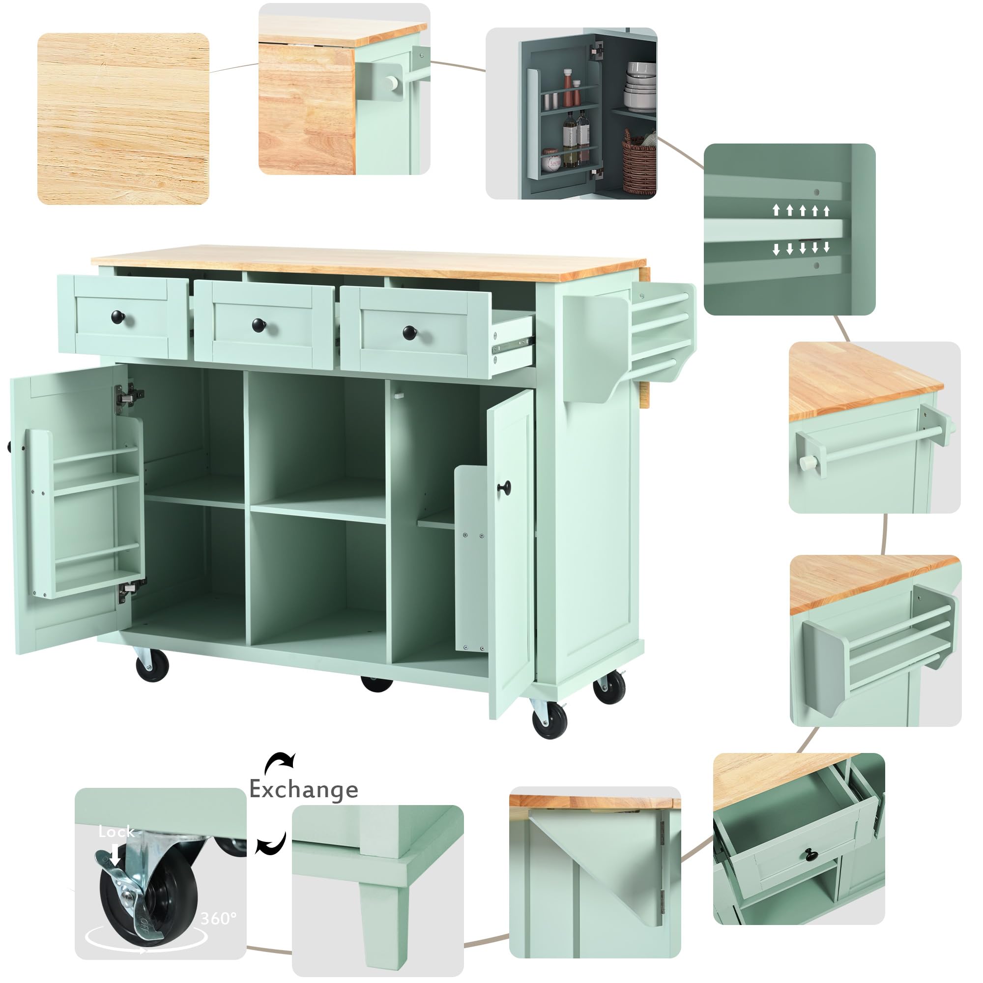 Rolling Kitchen Island with Storage & Drop Leaf - Portable Kitchen Cart with Drawers & Shelves for Small Spaces | Perfect for Dining Room, Apartment & Compact Kitchen Organization