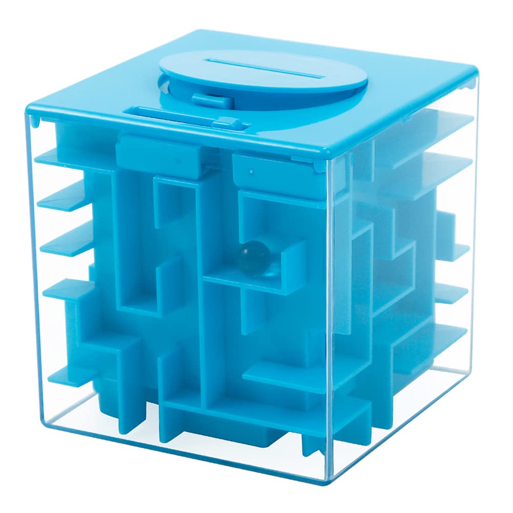 ThinkMax Money Maze Puzzle Box - Fun Brain Teaser for Kids & Adults - Perfect Gift & Money Holder - Blue - Great for Parties, Gifts & Family Game Nights