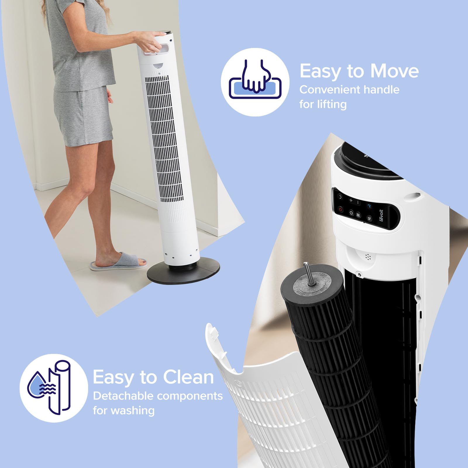 LEVOIT Classic 42-inch Tower Fan - 1252 CFM High Velocity Cooling Fan with 25dB Ultra Quiet Operation, 90° Left/Right & 60° Up/Down Oscillation, 12H Timer, 12 Speed Settings & 4 Modes - Remote Control Included for Bedroom, Office & Living Room Use