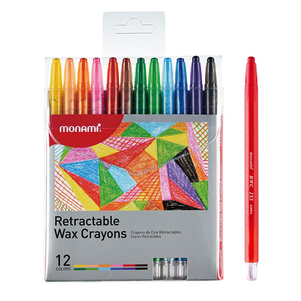 MONAMI 12-Color Retractable Twistable Wax Crayons Set - Non-Toxic Vibrant Coloring Crayons for Kids & Adults - Travel Size Durable Art Supplies for Sketching, Drawing & DIY Projects - Perfect for Home, School, Travel & Gift Giving
