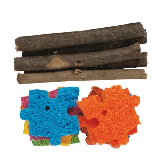 Kaytee Combo Chews - Natural Apple Wood & Crispy Puzzle Treats for Small Pets - Great for Rabbits, Guinea Pigs & Hamsters - Fun Chew Toys for Dental Health & Boredom Relief