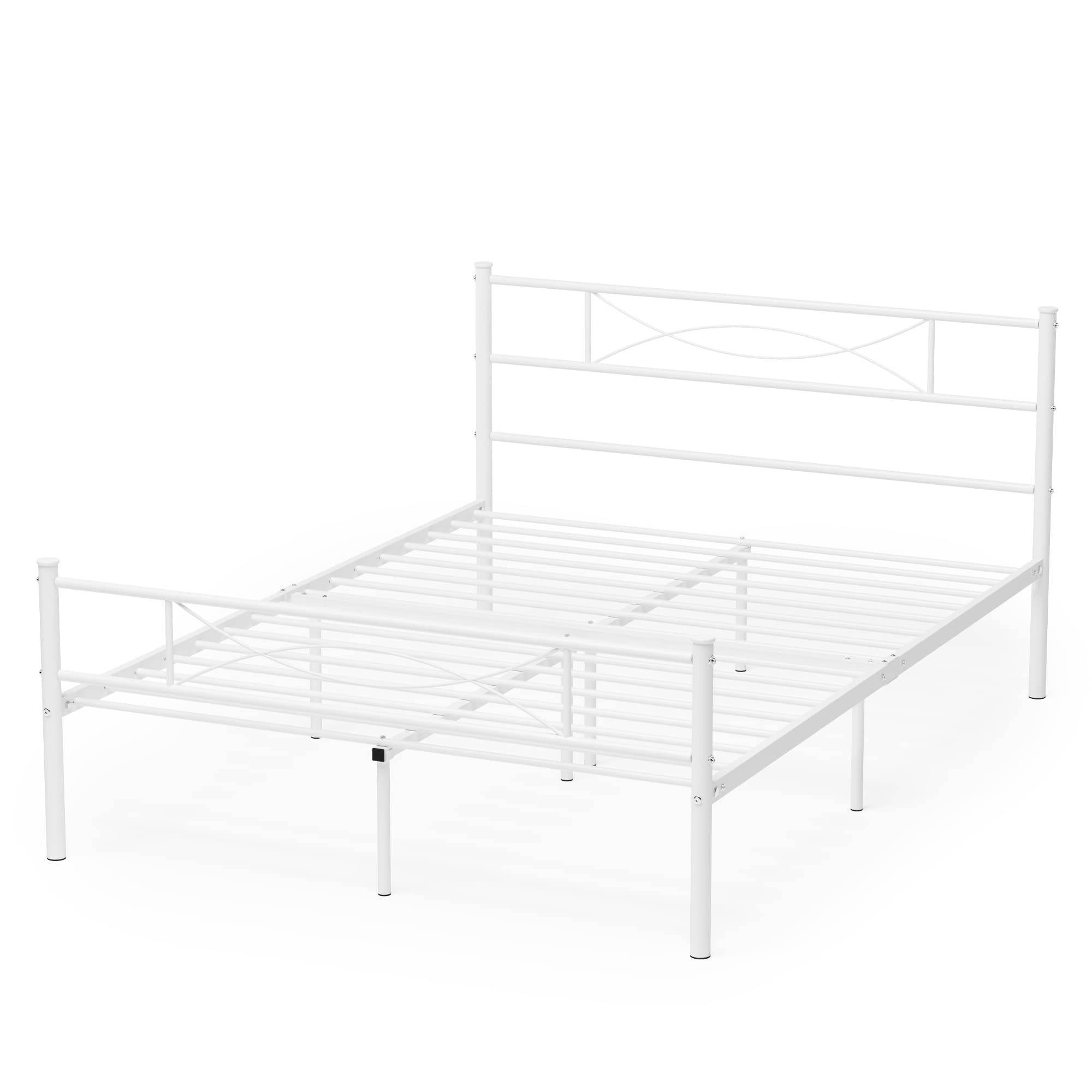 Weehom Full Size Bed Frame with Headboard - Sturdy Metal Platform Bed, Mattress Foundation & Box Spring Replacement, Under Bed Storage - Ideal for Kids, Teens & Adults - White - Perfect for Bedrooms, Guest Rooms & Dormitories