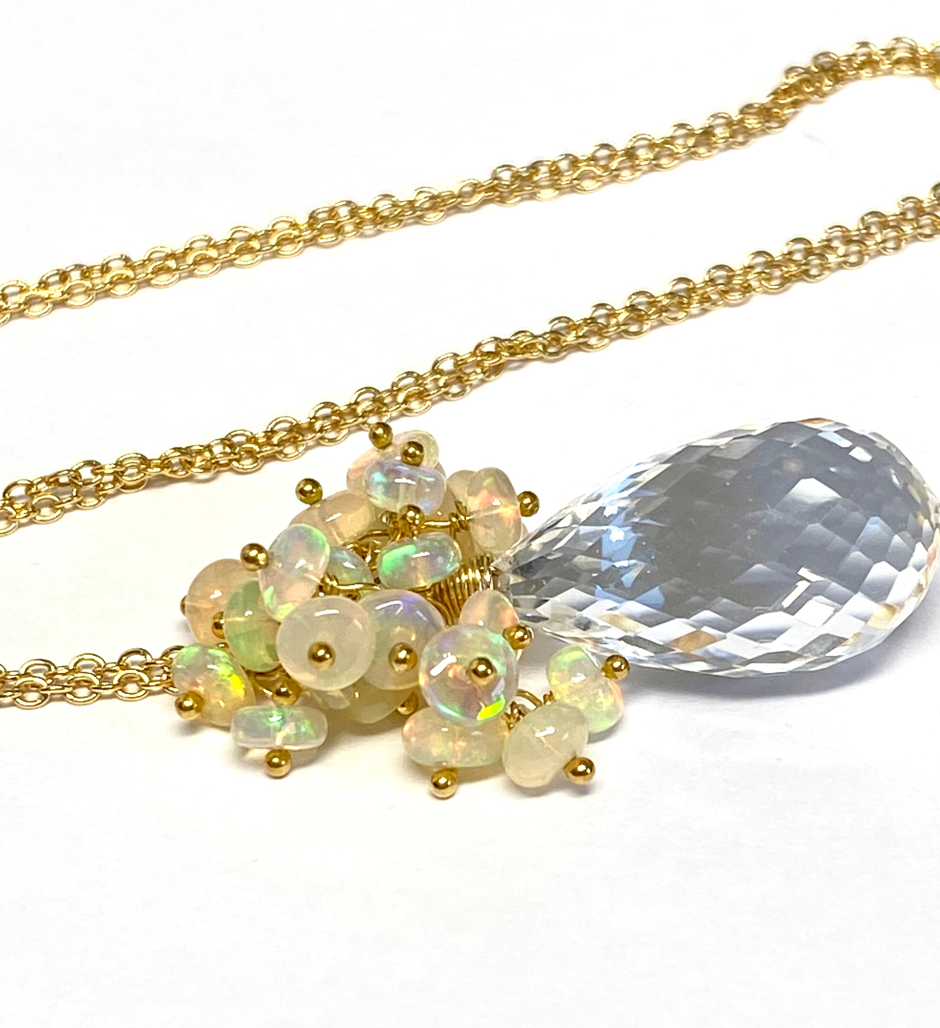 Natural Clear Crystal Quartz Opal Cluster Pendant Necklace for Women - Elegant Boho Jewelry Gift for Birthday, Wedding & Special Occasions