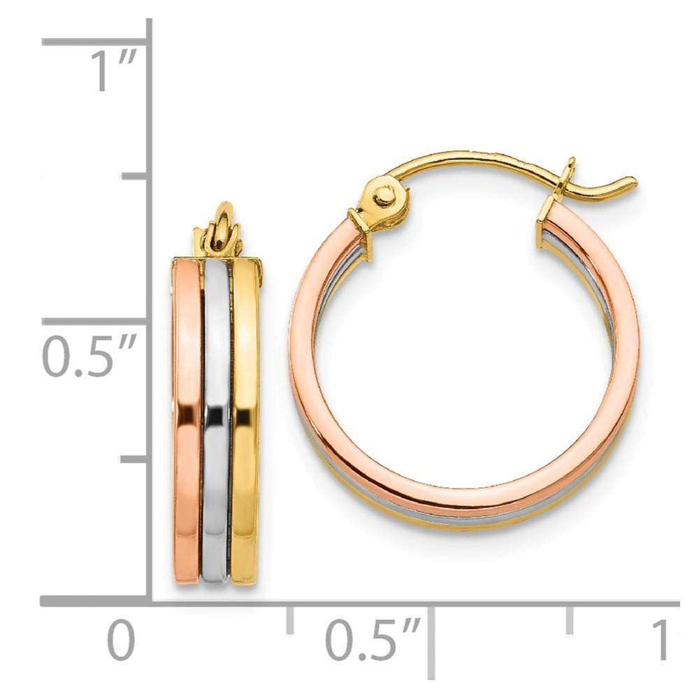 14K Yellow Gold Tri-Color Hoop Earrings for Women - 18mm Dainty Hoops - Perfect for Everyday Wear, Parties & Gifts