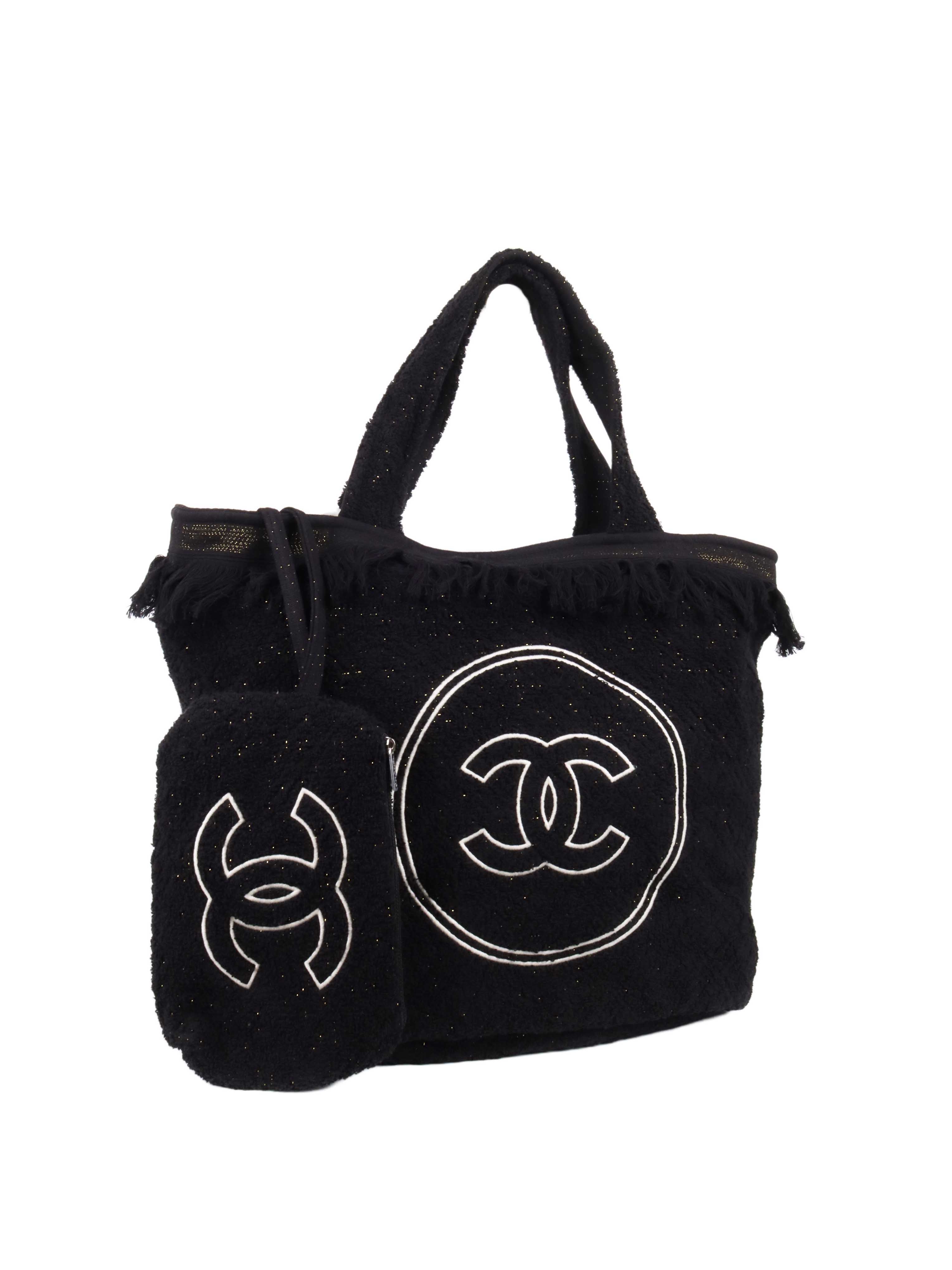 Chanel Terry Cotton CC Logo Beach Tote Bag & Towel Set - Luxury Poolside Accessories for Summer Vacations & Beach Outings