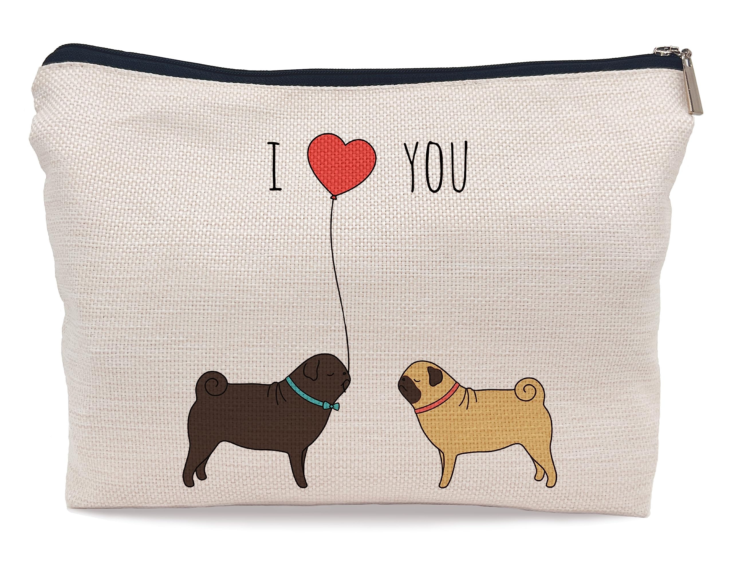 Cute Pug Dog Couple Makeup Bag for Women - Waterproof Travel Toiletry Organizer with Zipper - Perfect Gift for Dog Lovers (Home, Travel, Gym & Cosmetics Storage)