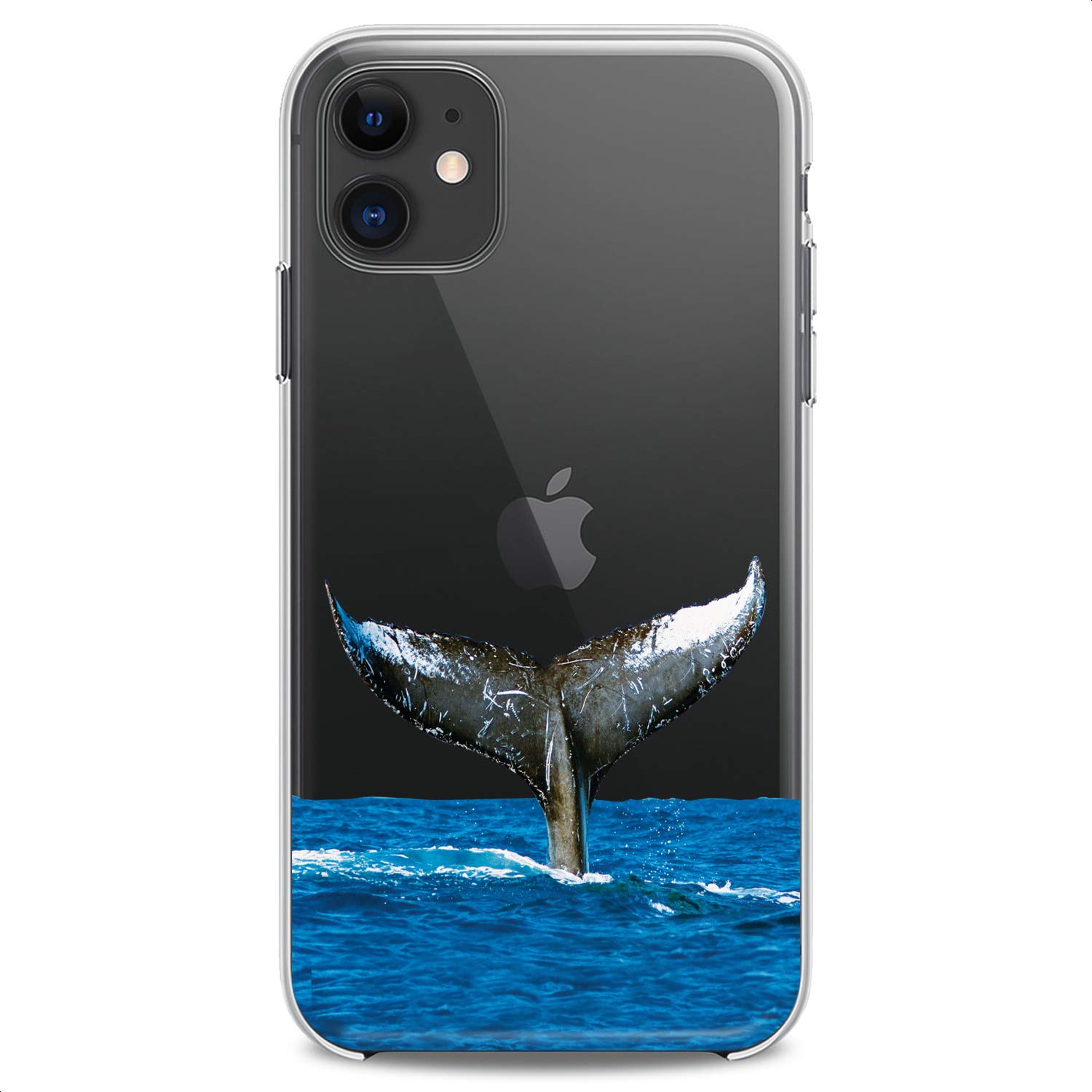 Cute Fish & Whale Design Flexible Silicone Case Compatible with iPhone 14/13/12/11/X/8/7/SE - Slim Protective Cover for Women (Blue Ocean Kawaii Style) - Perfect for Daily Use, Beach Trips & Gifts