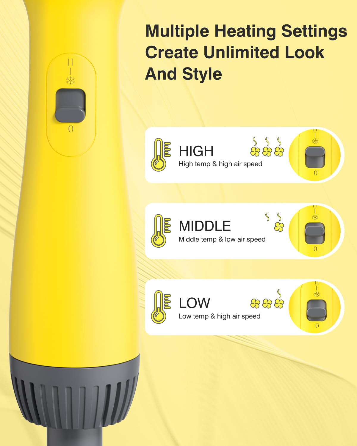 4 in 1 Hot Air Brush Hair Dryer & Styler Volumizer with Negative Ionic Technology - Yellow Blow Dryer Brush for All Hair Types | Perfect for Home Salon Styling, Travel & Quick Hair Drying