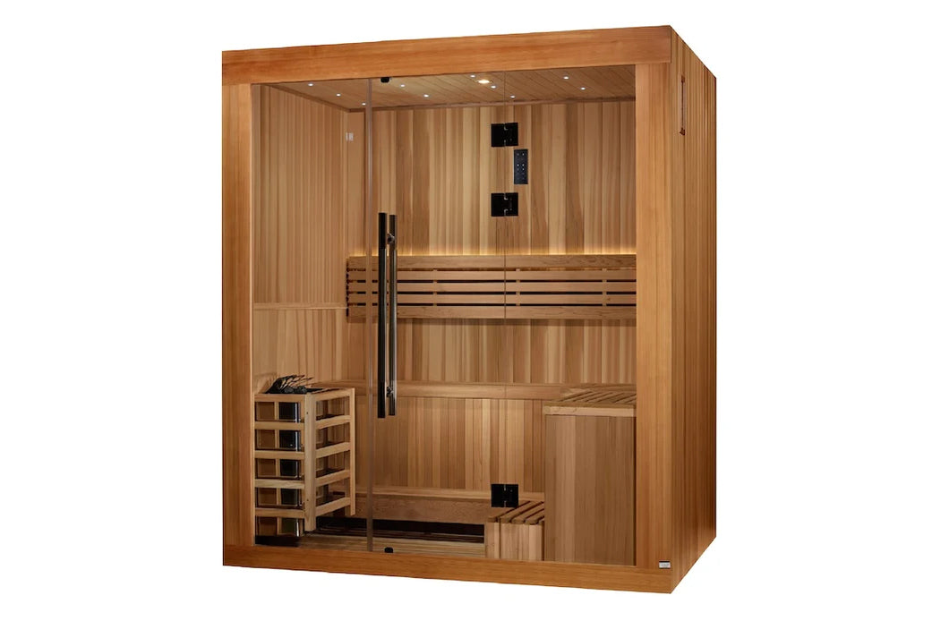 Golden Designs Copenhagen 3-Person Indoor/Outdoor Traditional Sauna - Perfect for Home Spa, Backyard Relaxation & Wellness Retreat