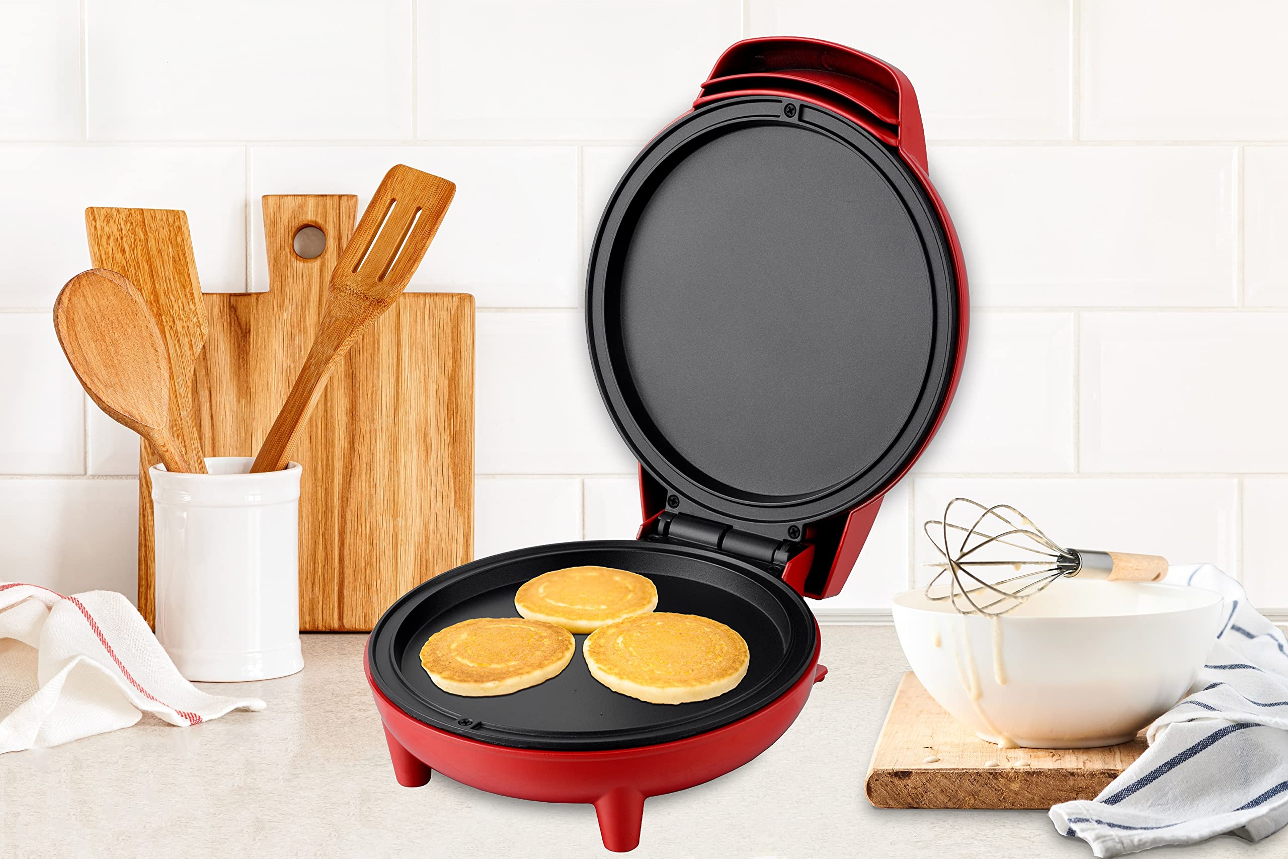 Courant 7-Inch Compact Griddle & Mini Oven - Personal Pizza Maker, Non-Stick Electric Skillet for Small Kitchens, Dorms, RVs & Camping (Red)