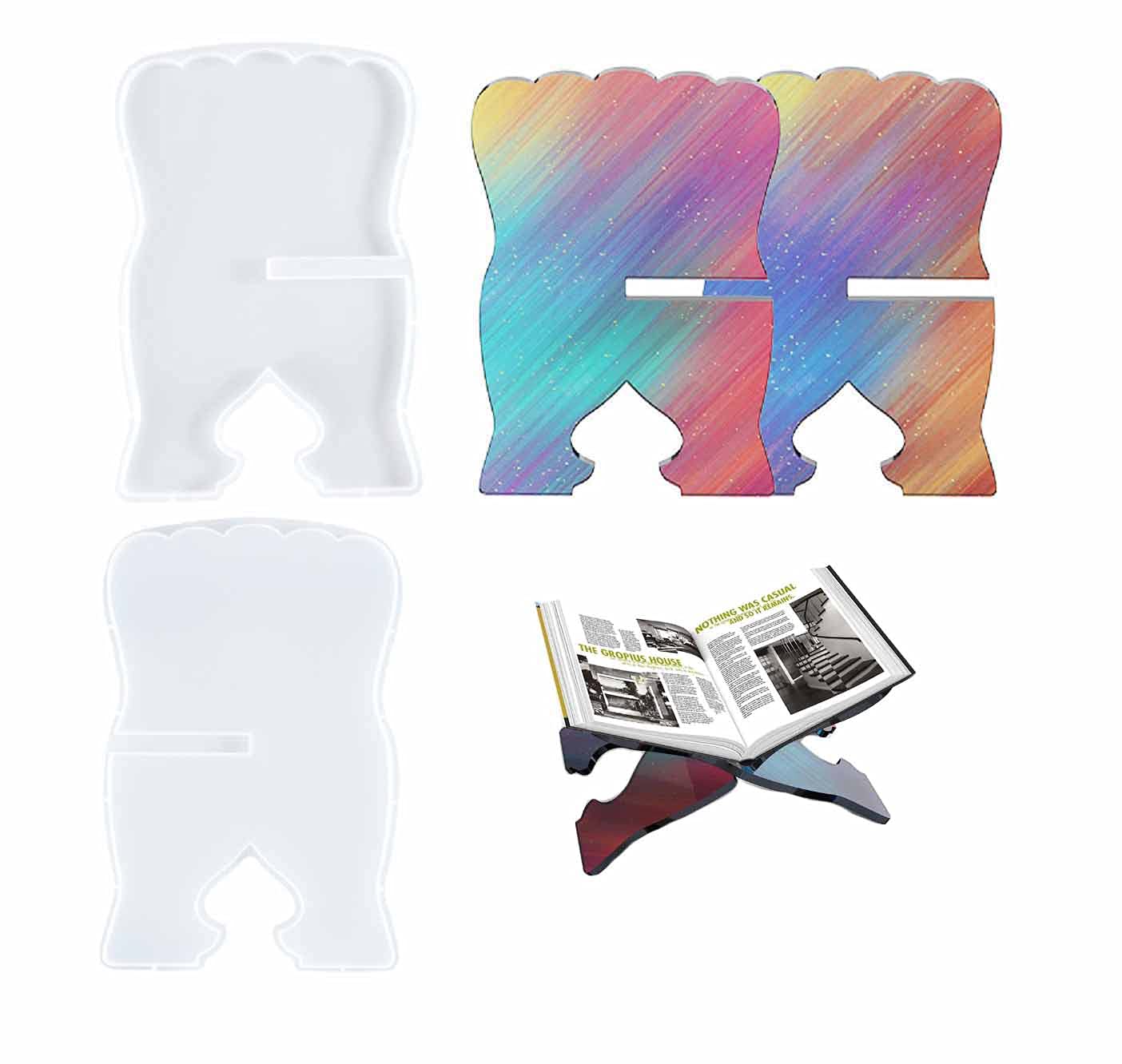 Yalulu 2Pcs Book Holder Resin Casting Molds - Music Stand & Book Reading Stand Silicone Molds for Epoxy Resin Crafts - Perfect for DIY Bookshelf Decor, Gifts, and Home Office Accessories