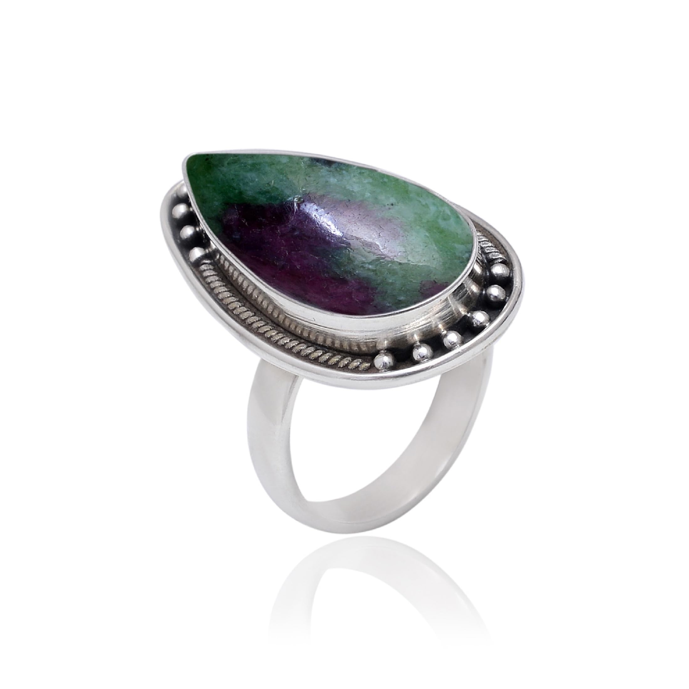 Veracity Jewelry Ruby Zoisite Ring for Women - 925 Sterling Silver Bohemian Style Ring with Natural Green & Red Gemstone - Handmade Unisex Jewelry Gift (VSR-207) | Perfect for Weddings, Parties & Boho Fashion