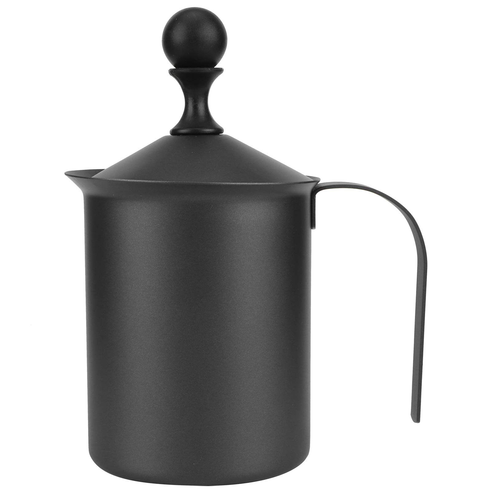 Stainless Steel Manual Milk Frother Hand Pump Creamer - 400ml/13.5oz Handheld Cappuccino Latte Coffee Foam Maker with Lid - Perfect for Home Barista, Coffee Shops & DIY Coffee Lovers