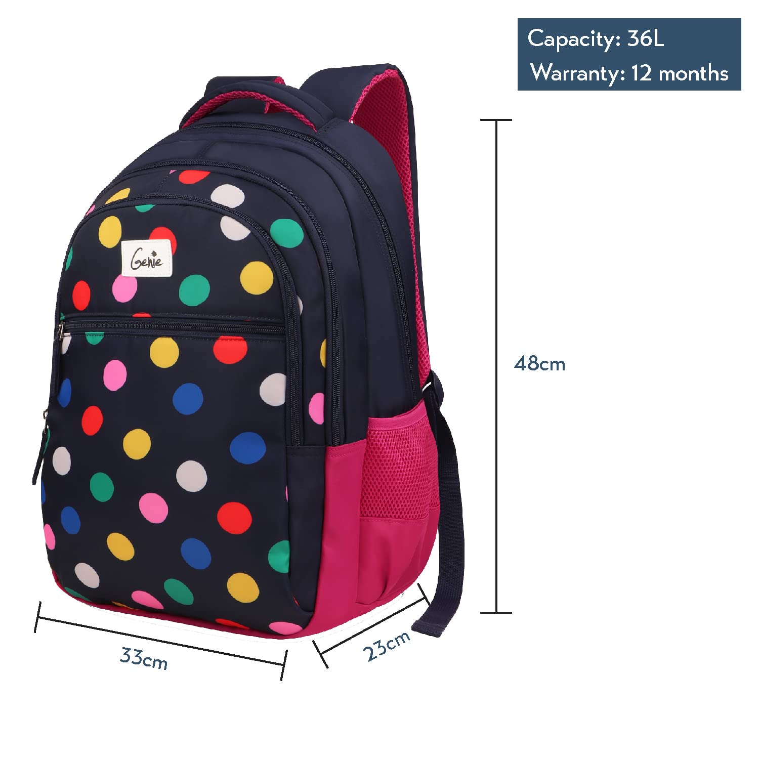 Genie Poppins Women's Backpack - 3 Compartment Water Resistant School Bag for Girls & College Students | Stylish Trendy Daypack for Travel, Work & Campus Life
