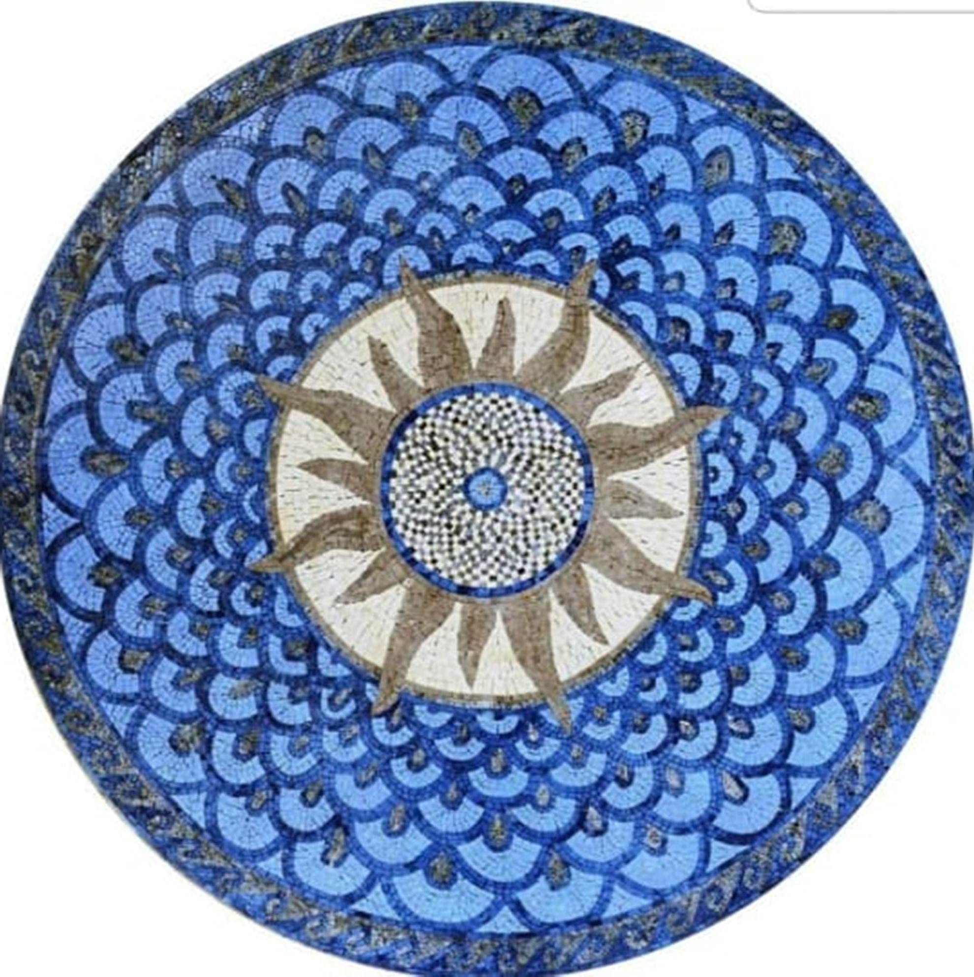 Round Mosaic Coffee Table - Handcrafted Art Center Table for Living Room & Patio | Labrador Mosaic Design | Perfect for Home Decor & Outdoor Entertaining