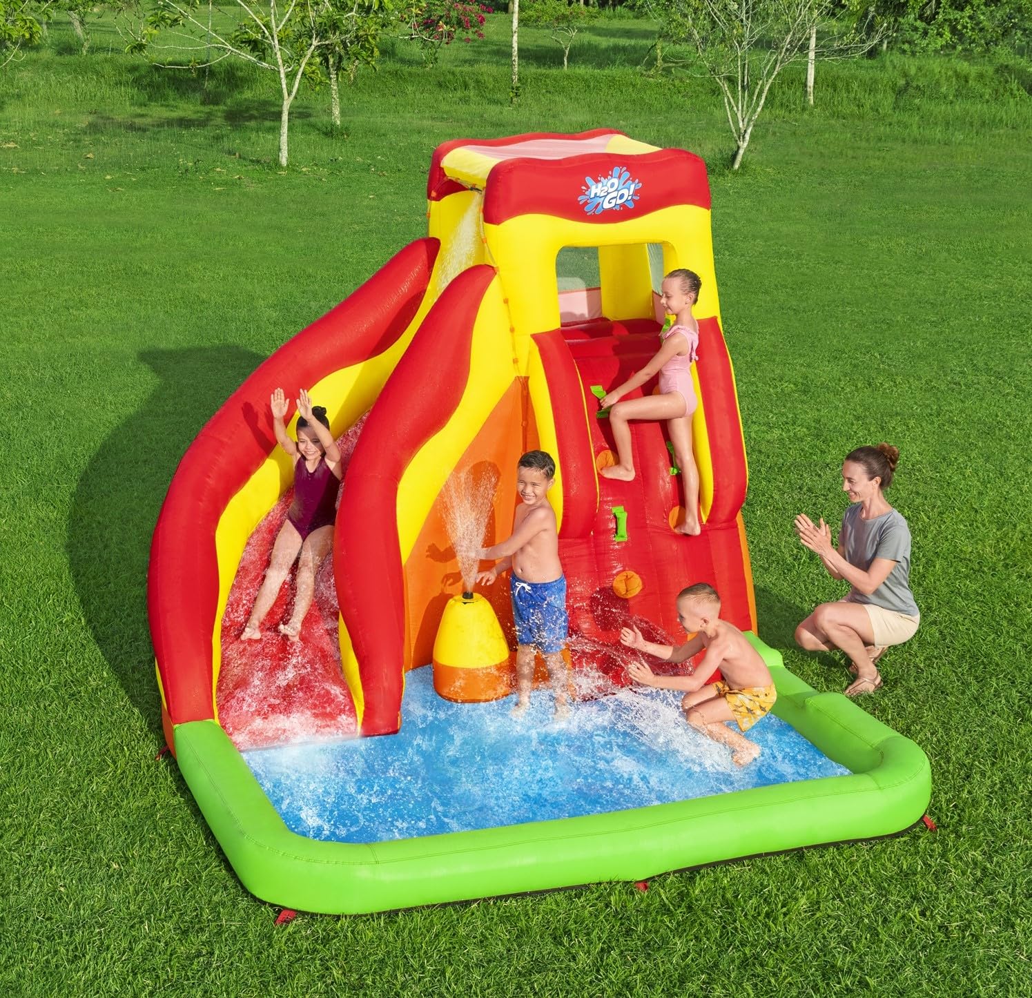 Bestway H2OGO! Lava Splash Inflatable Water Park for Kids Ages 5+ | Outdoor Water Slide, Climbing Wall, Splash Pool & Sprinkler | Perfect for Backyard Parties, Summer Fun & Outdoor Family Activities
